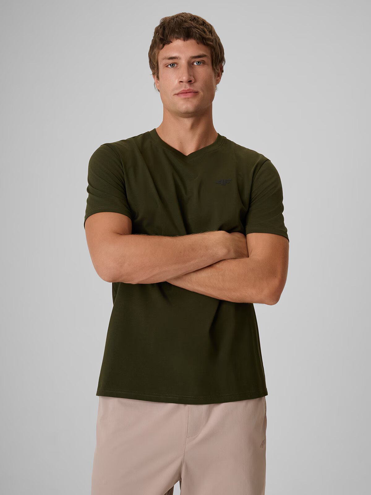 4F Tricou regular simplu pentru bărbați - kaki S
