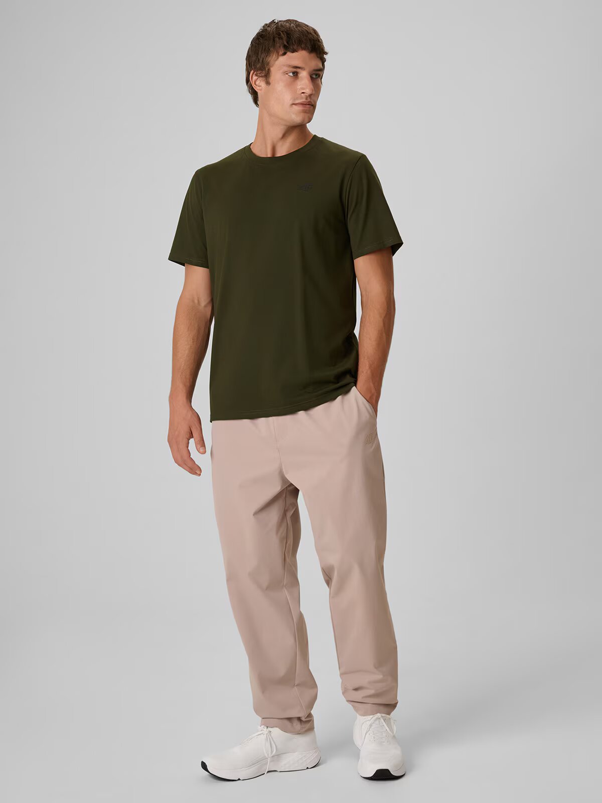 4F Tricou regular simplu pentru bărbați - kaki S
