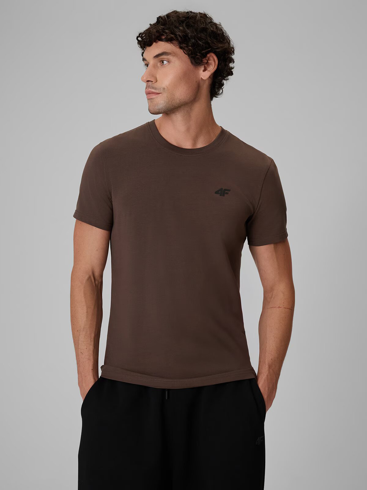 4F Tricou regular simplu pentru bărbați - maro L