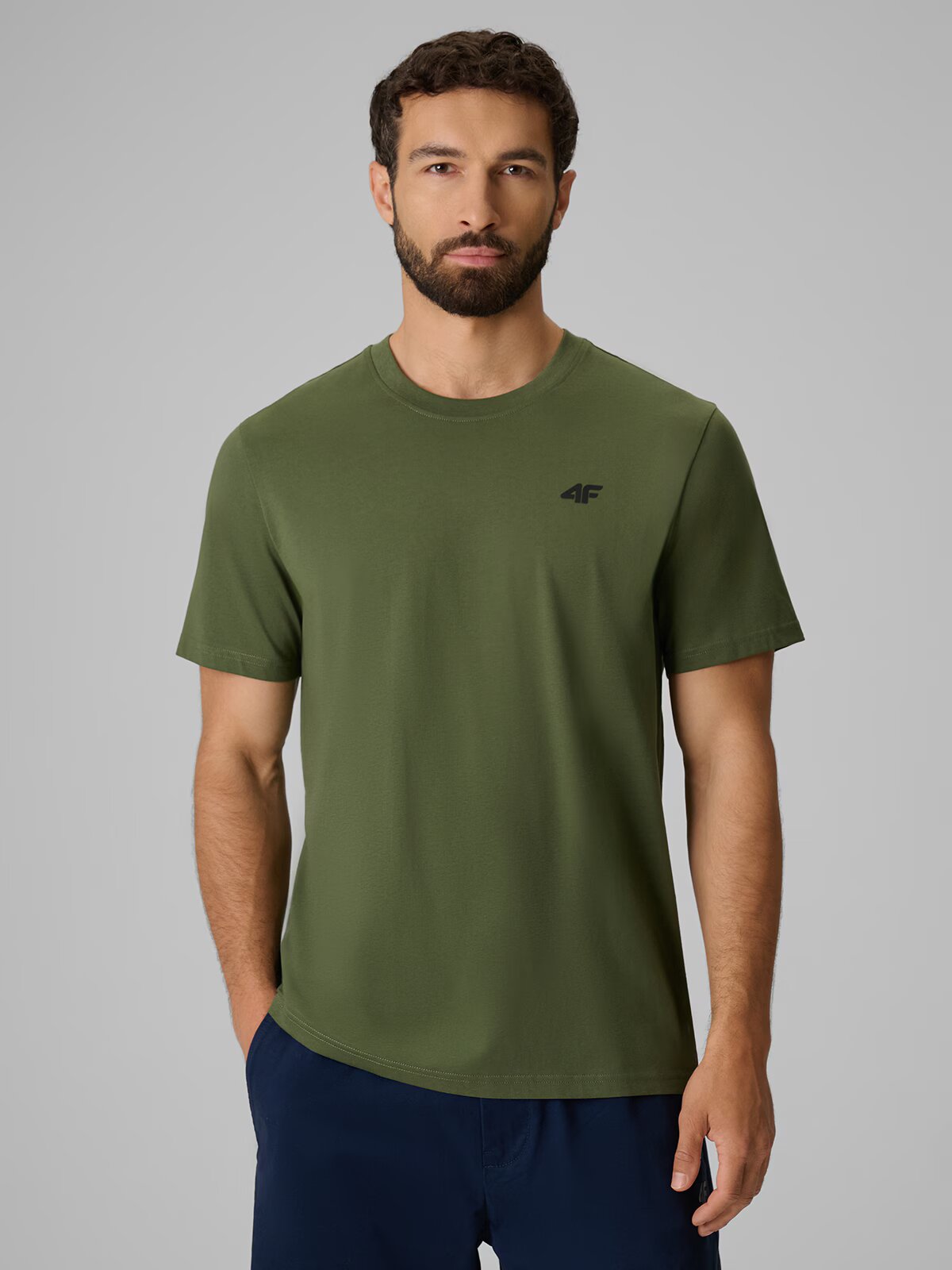 4F Tricou regular simplu pentru bărbați - olive M