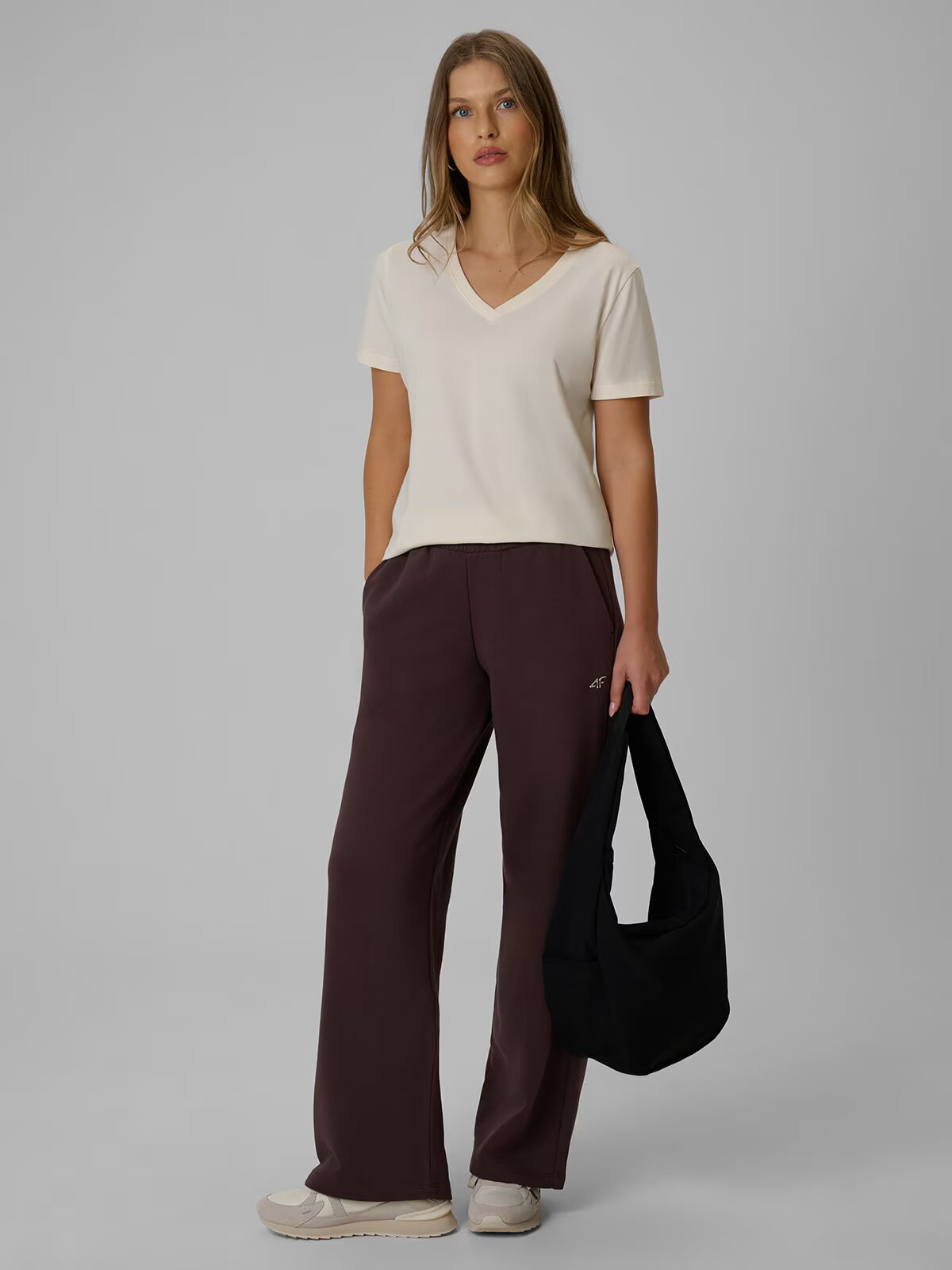 4F Tricou regular simplu pentru femei - crem XS