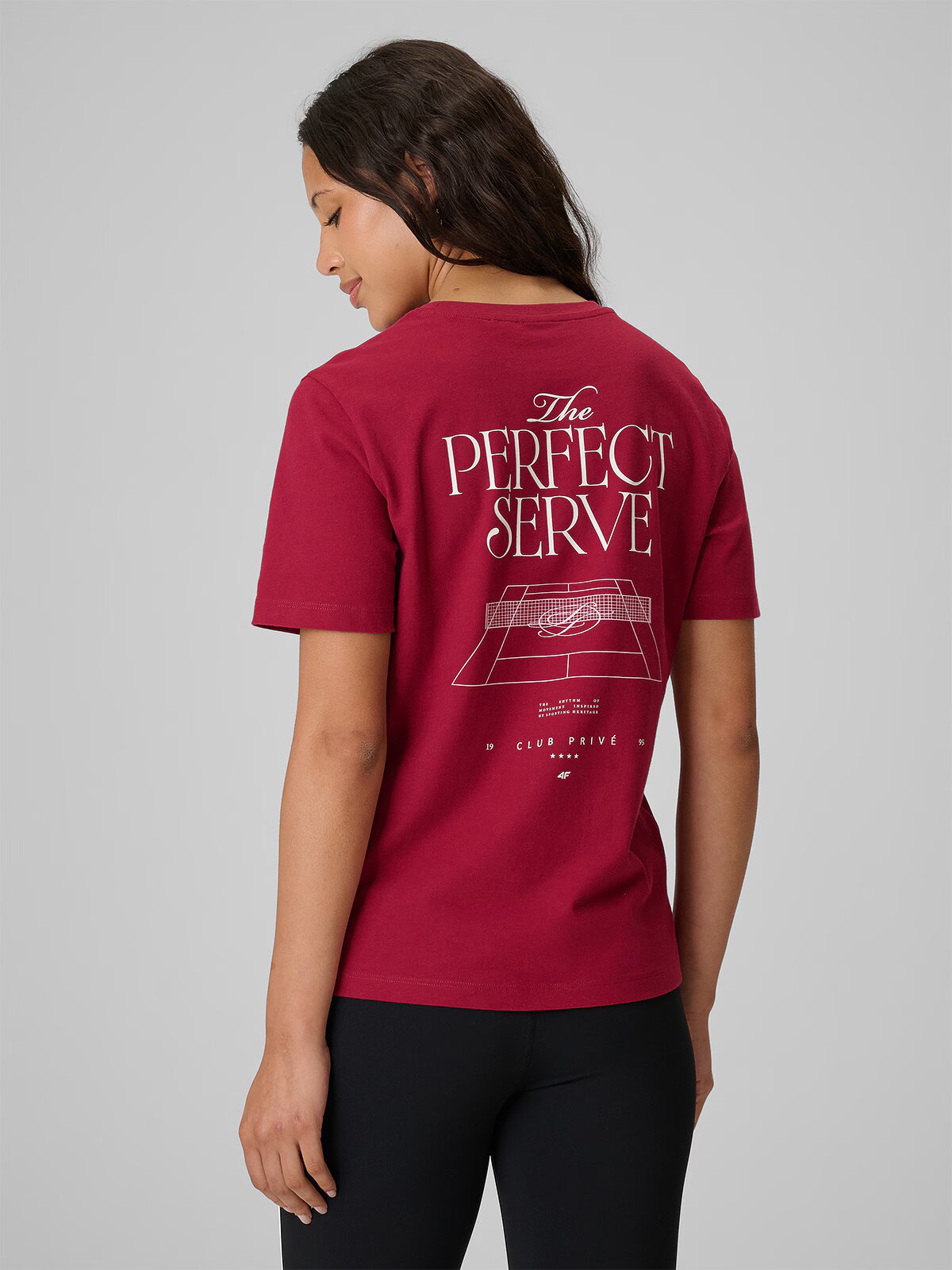 4F Tricou relaxed cu imprimeu femei - burgundy L