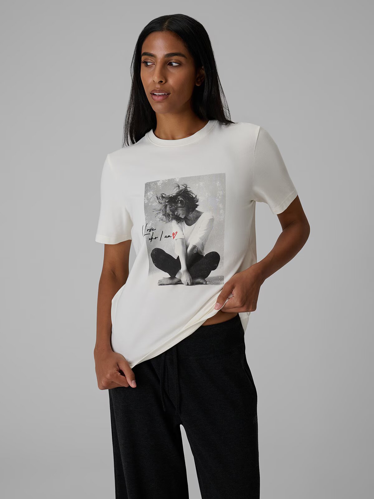 4F Tricou relaxed cu imprimeu pentru femei - crem S