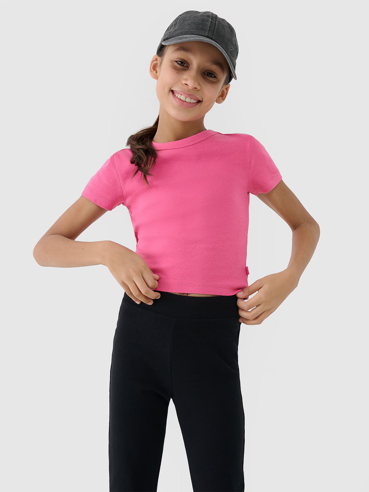 4F Tricou slim crop-top unicolor pentru fete - 158