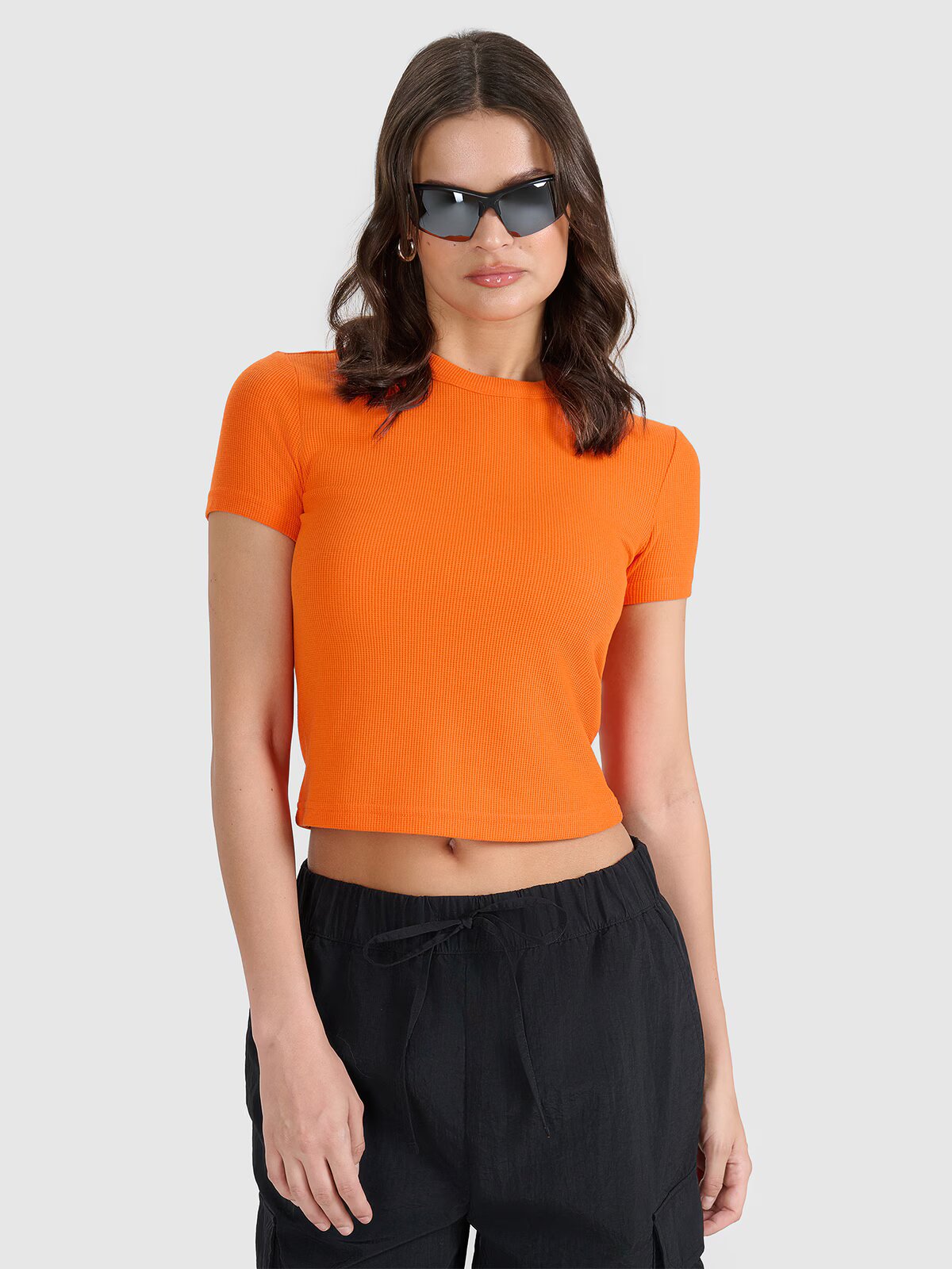4F Tricou slim din tricot cu vafe pentru femei - XS