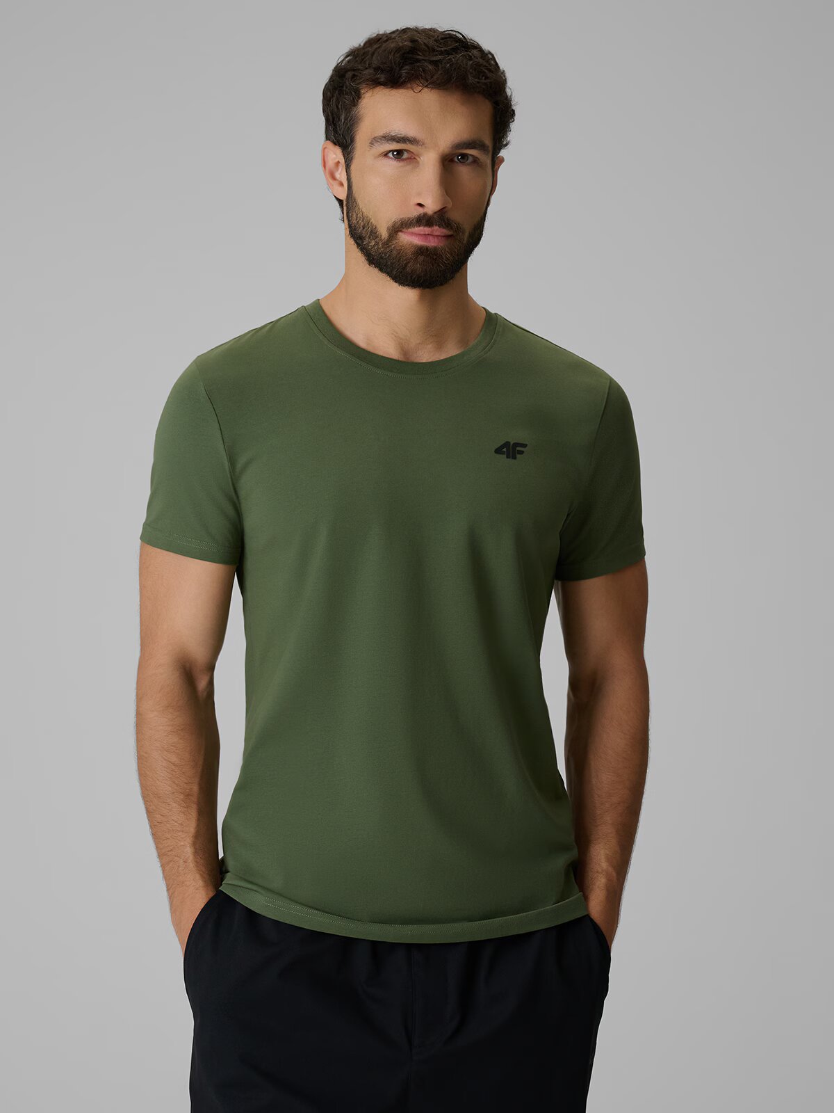 4F Tricou slim simplu pentru bărbați - kaki L