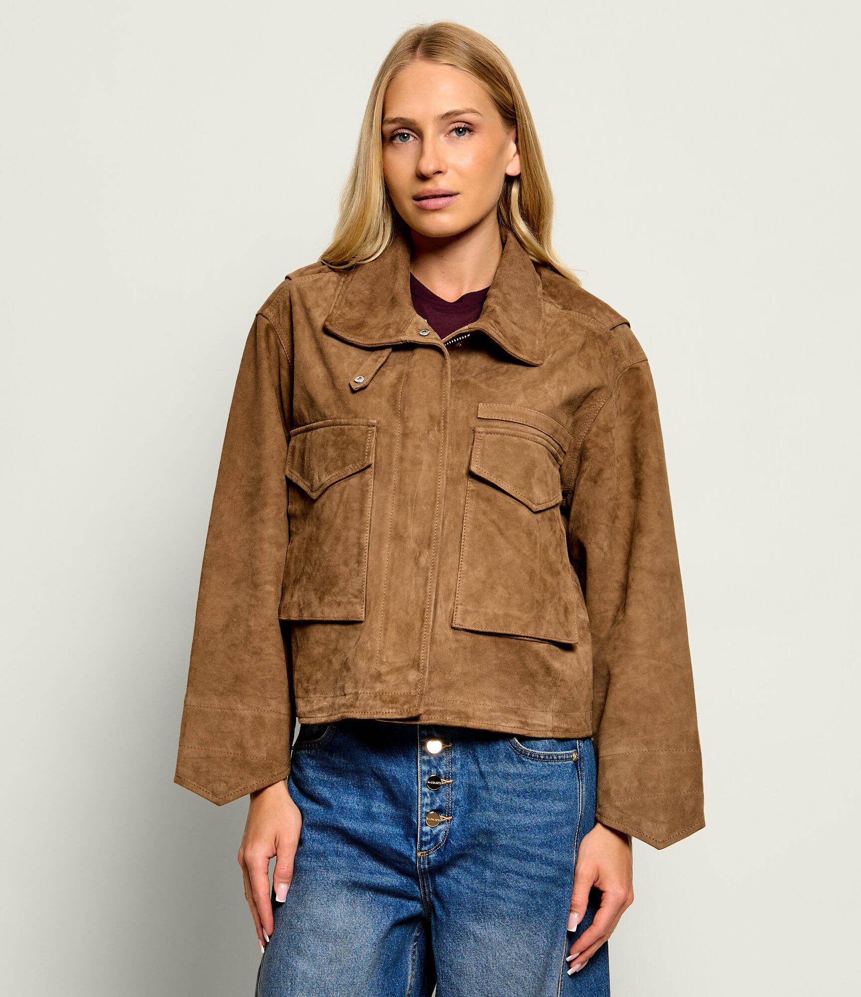 AllSaints Geacă Clay | Relaxed fit | piele întoarsă