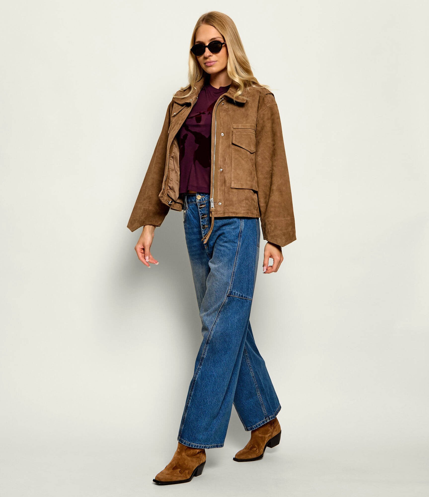 AllSaints Geacă Clay | Relaxed fit | piele întoarsă