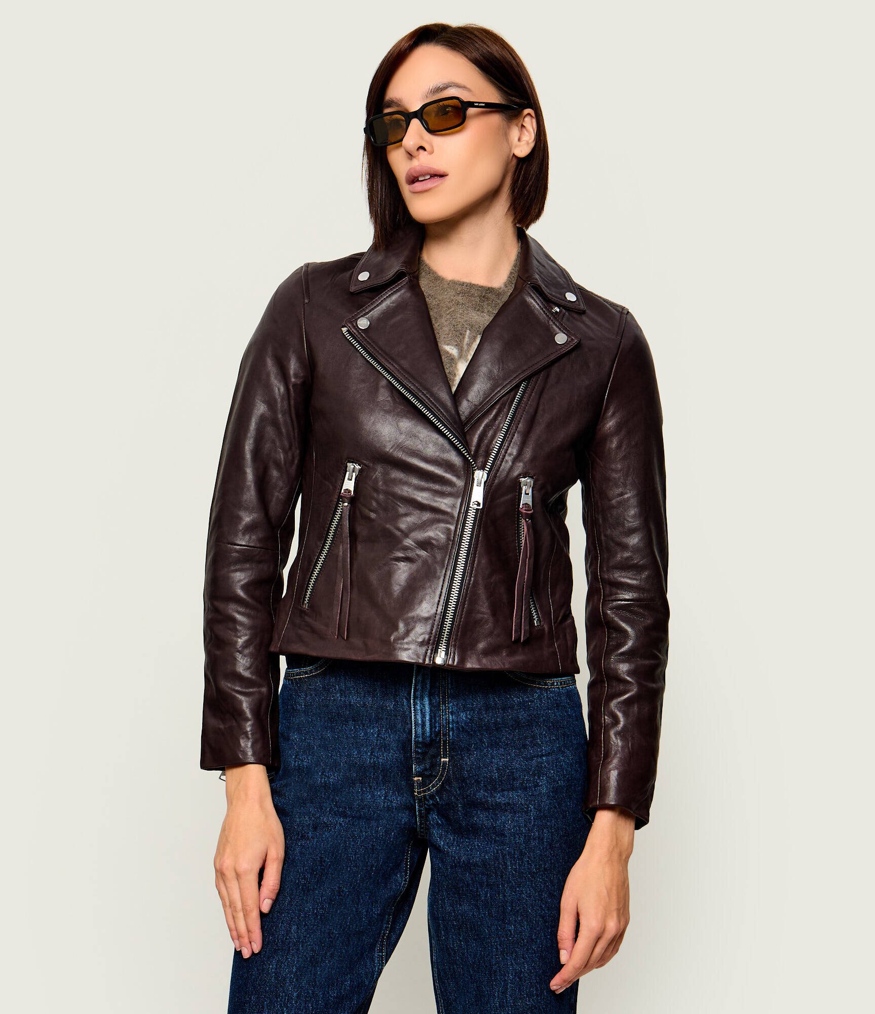 AllSaints Geacă de piele Dalby | Slim Fit