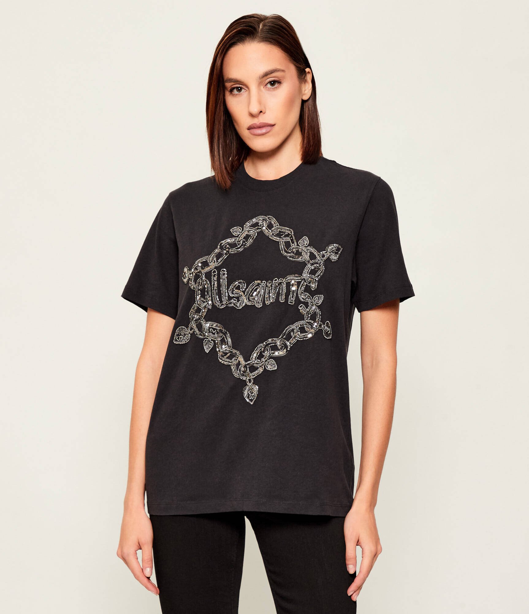 AllSaints Tricou Drip Embellished Boyfriend | Oversize fit