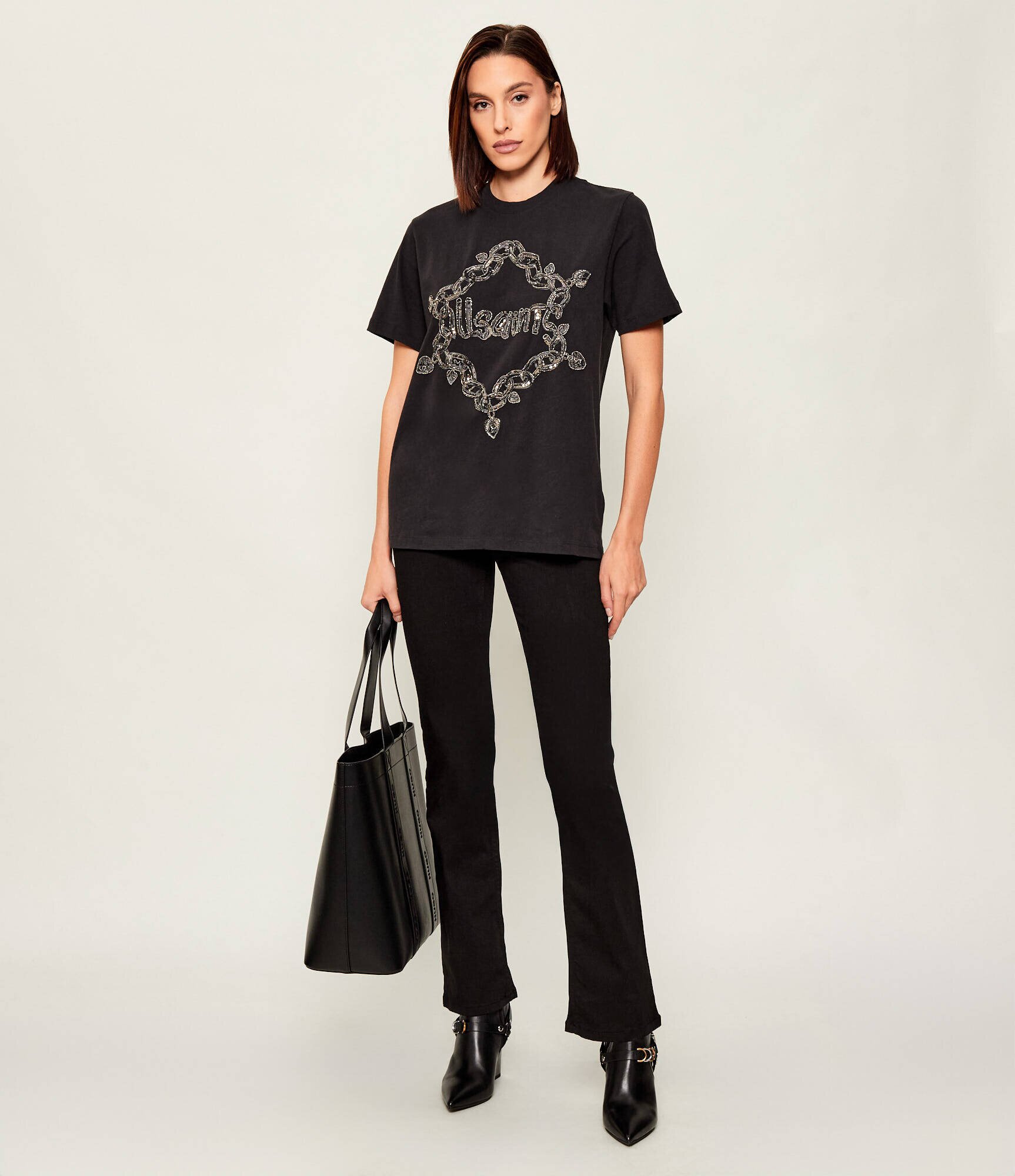 AllSaints Tricou Drip Embellished Boyfriend | Oversize fit