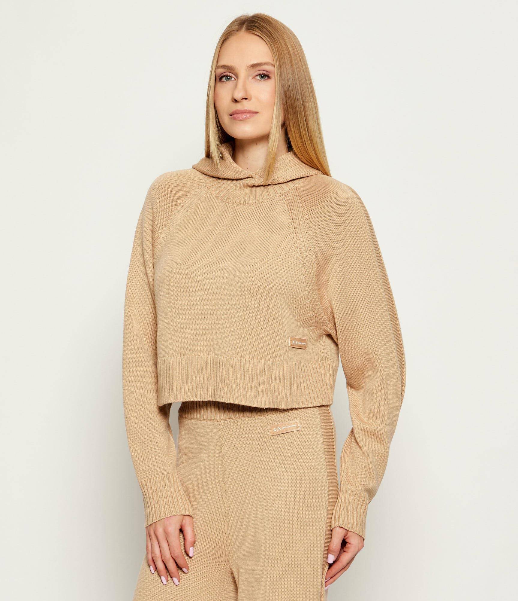 Armani Exchange Pulover | Cropped Fit cu adaos de lână