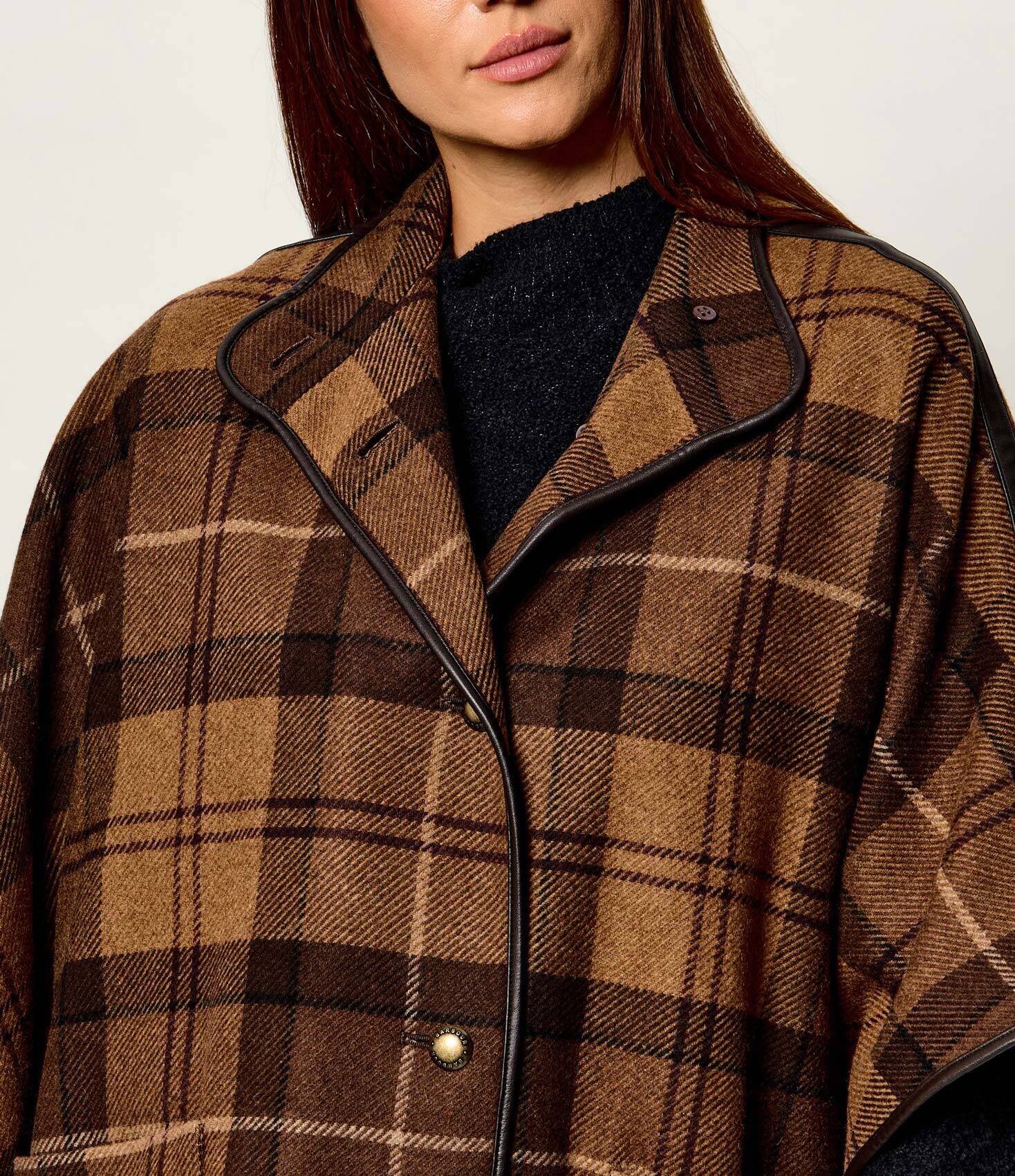 Barbour De lână poncho Judith | Relaxed fit cu adaos de piele
