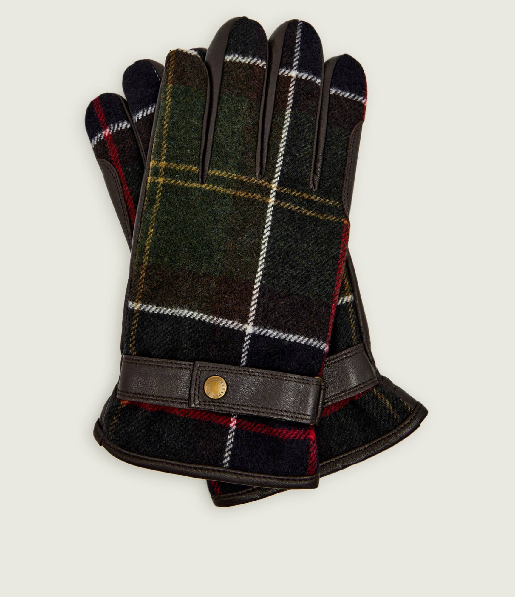 Barbour Mănuși de piele Newbrough Tartan cu adaos de lână