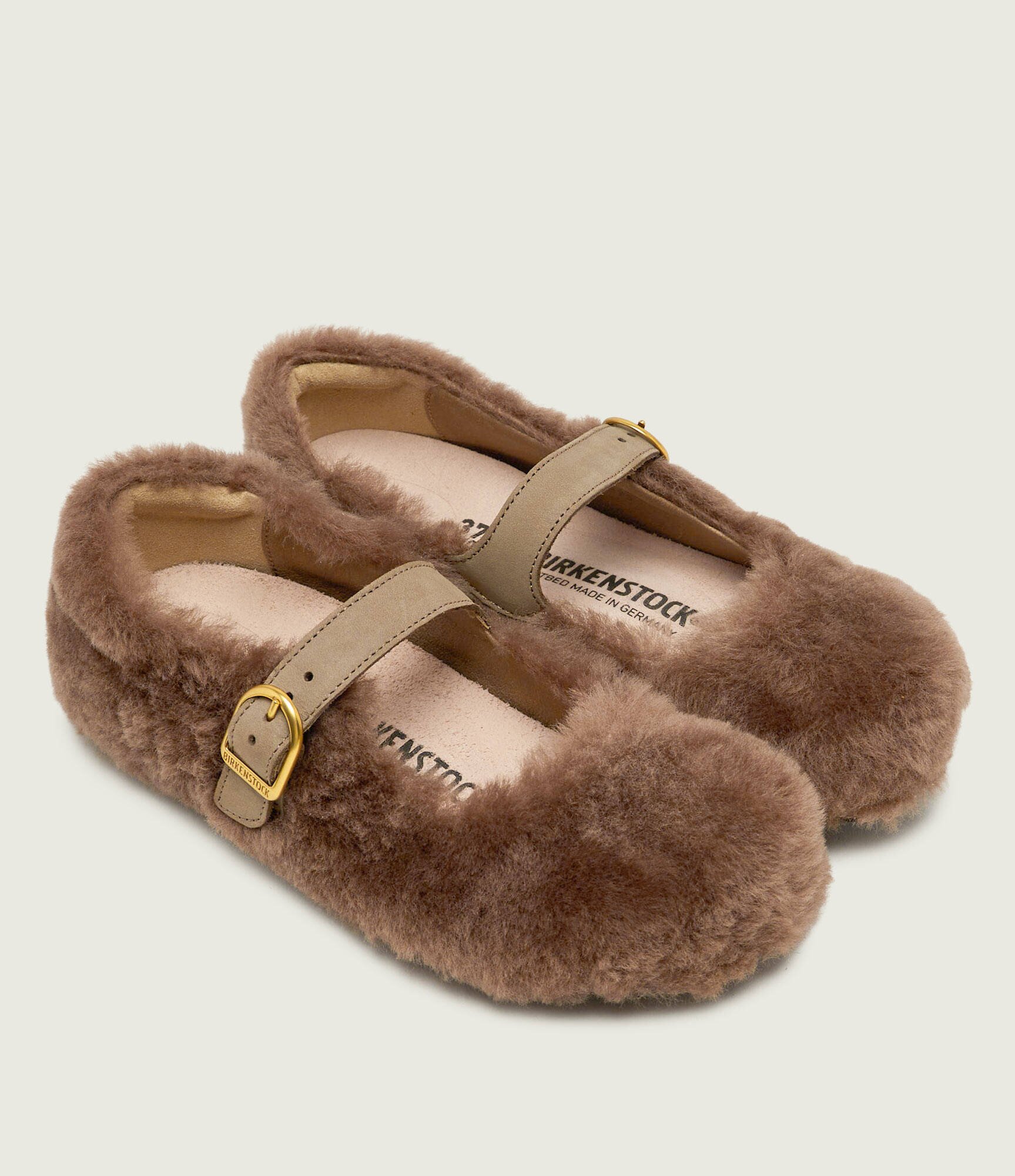 Birkenstock Balerini Santa Clarita Mary Jane| shearling| narrow fit cu adaos de piele