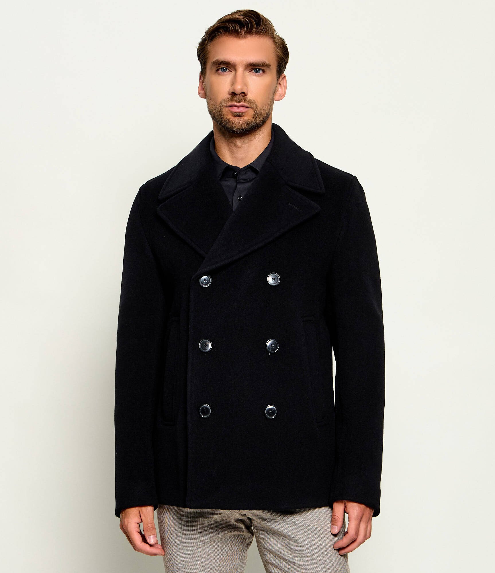 BOSS Black De lână palton H-Hyde-Peacoat-264