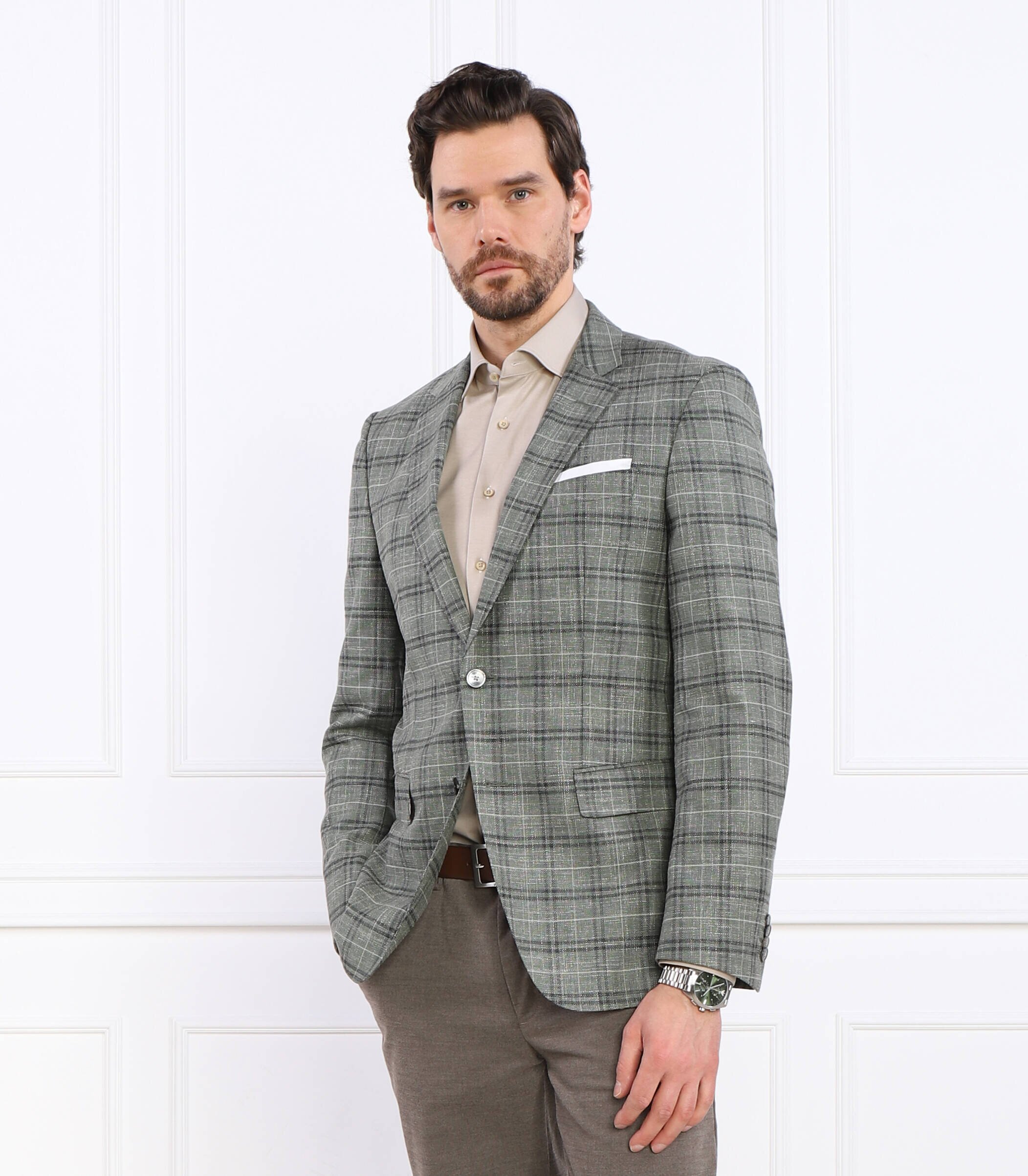 BOSS Black De lână sacou H-Hutson-231 | Slim Fit | cu adaos de in