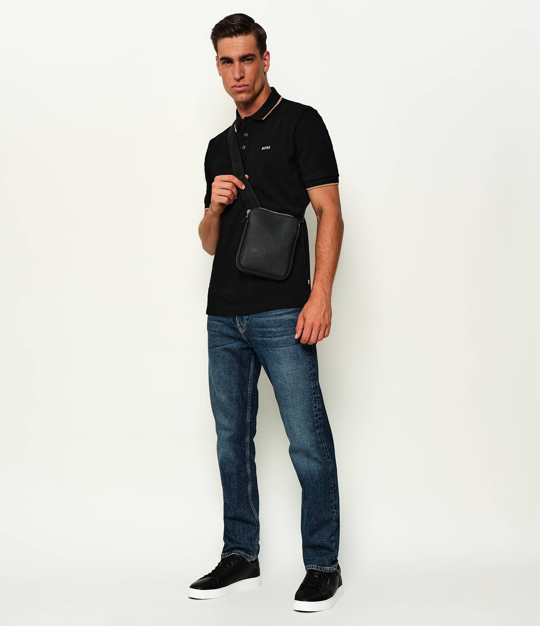 BOSS Black De piele geantă reporter New Crosstown_A5