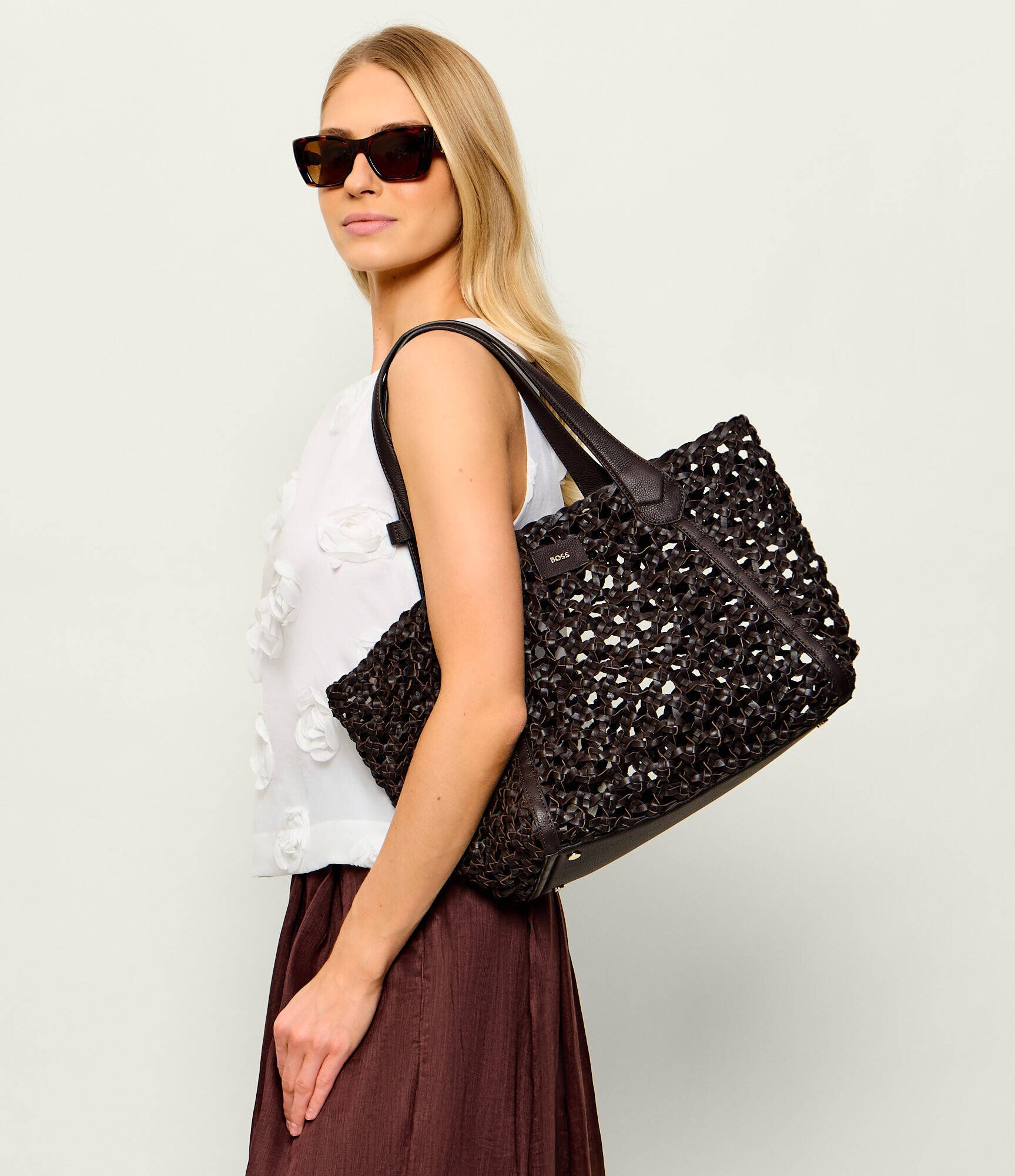 BOSS Black De piele geantă shopper + borsetă Lenah