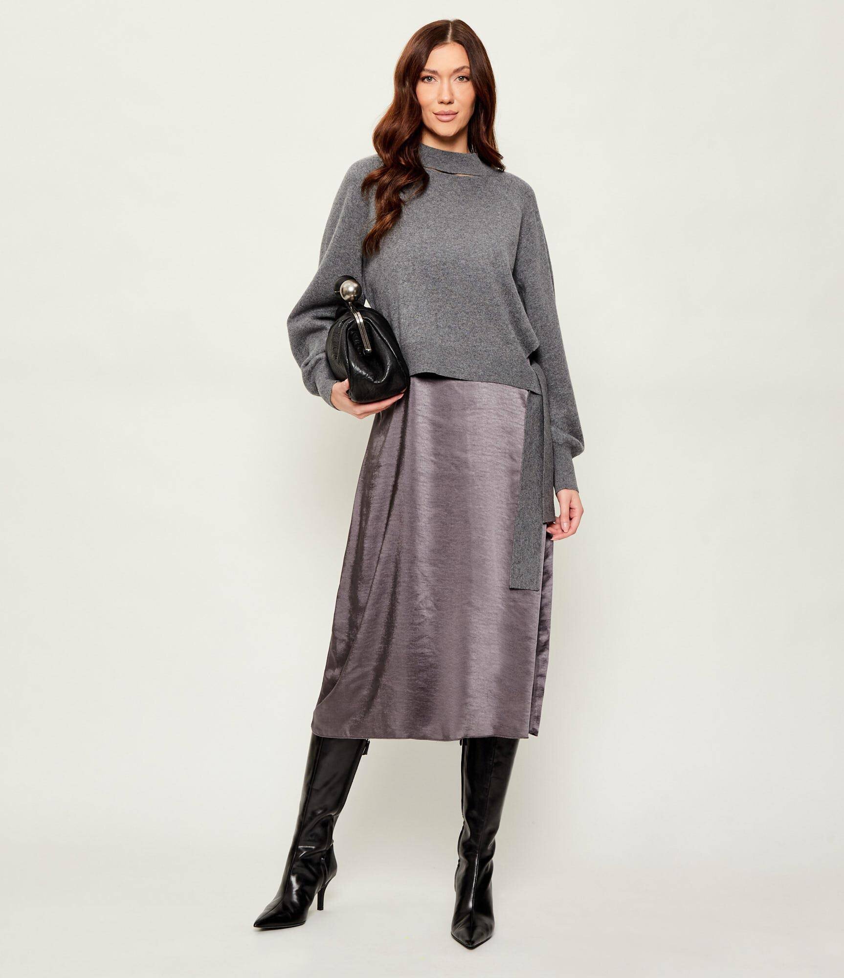 BOSS Black De satin rochie 2 în 1 Flalina cu adaos de lână și cașmir