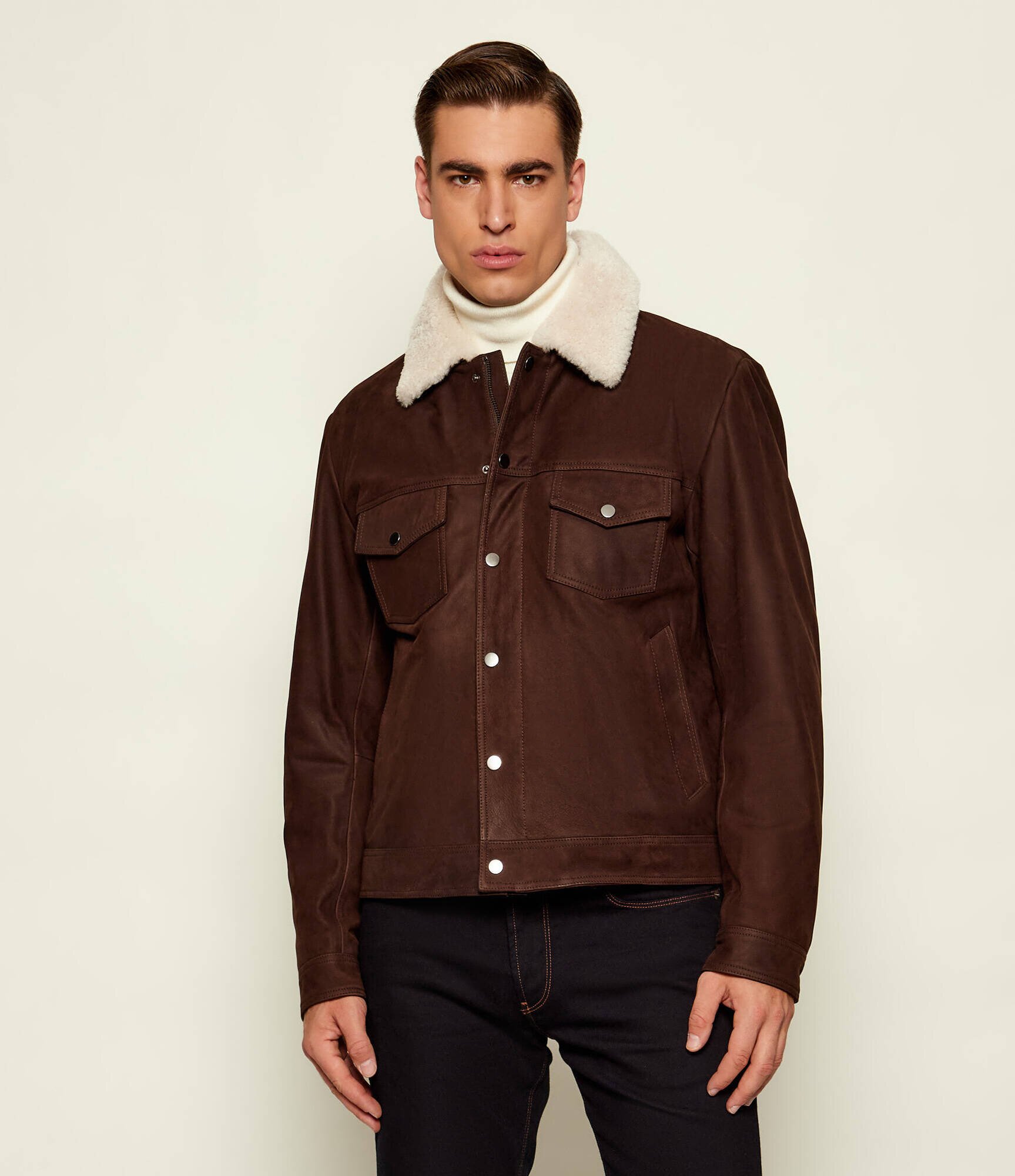 BOSS Black Geacă de piele Mordy_DB | BOSS X David Beckham | regular fit cu adaos de lână