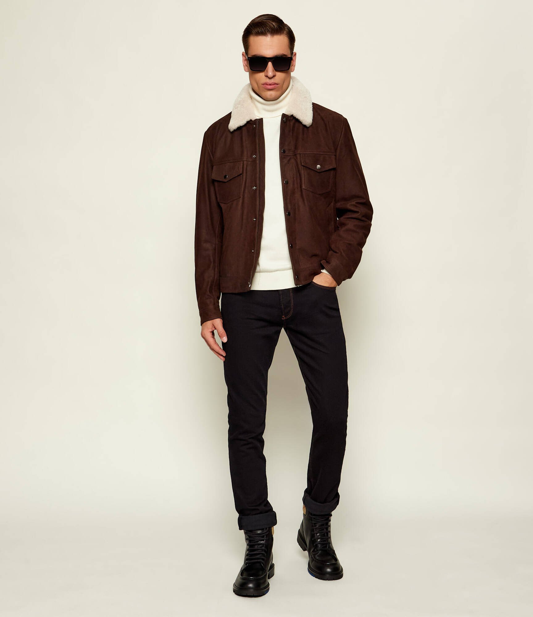 BOSS Black Geacă de piele Mordy_DB | BOSS X David Beckham | regular fit cu adaos de lână