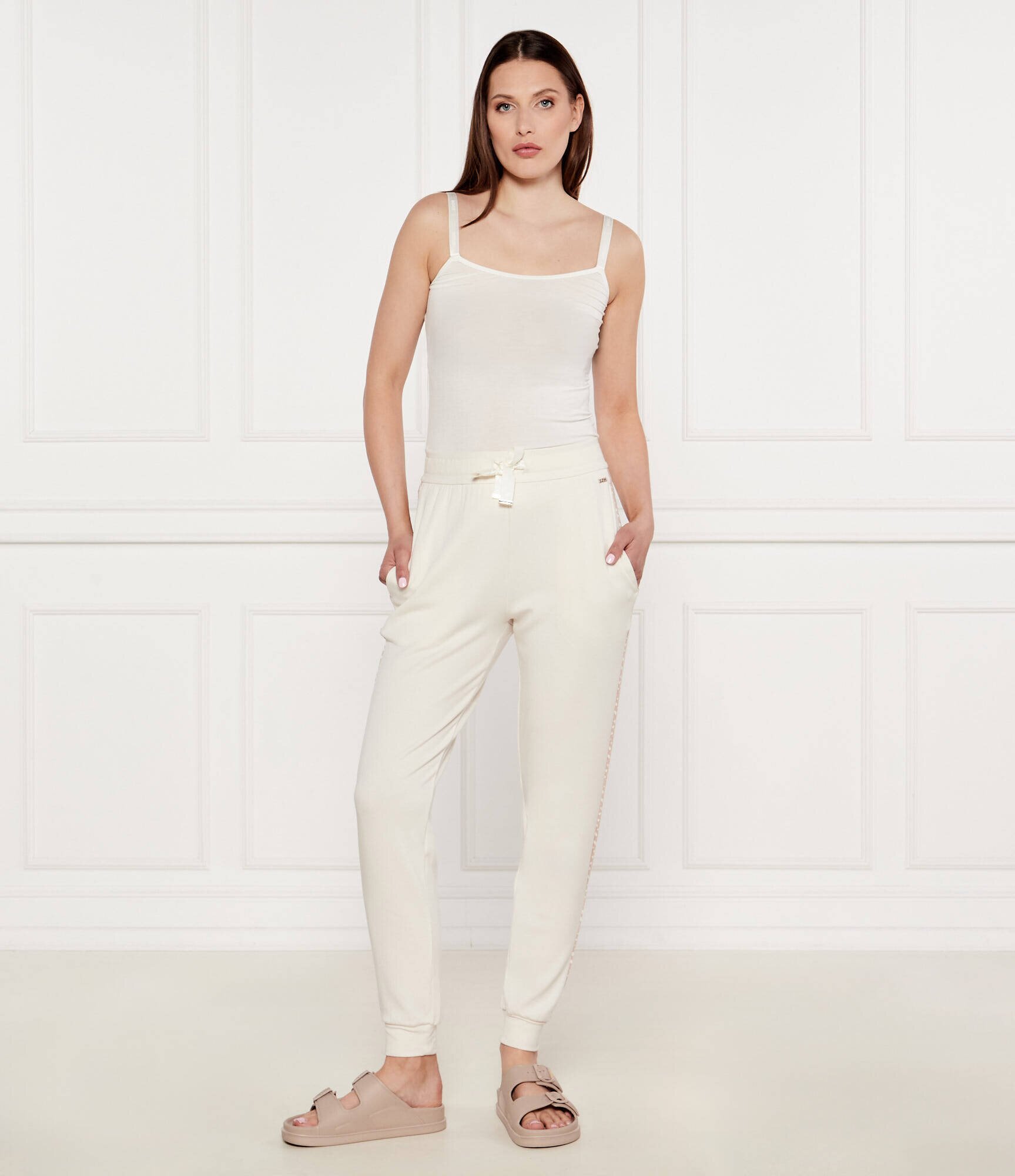 BOSS Black Pantaloni de trening Monogram_Pants Cuff | Regular Fit cu adaos de mătase
