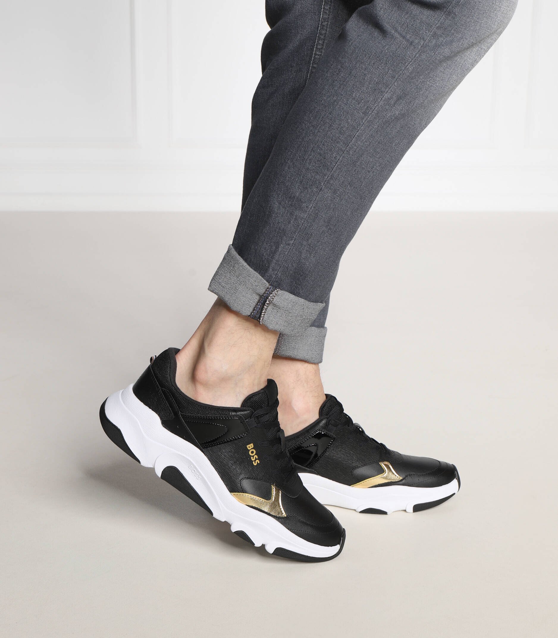 BOSS Black Sneakers Asher cu adaos de piele