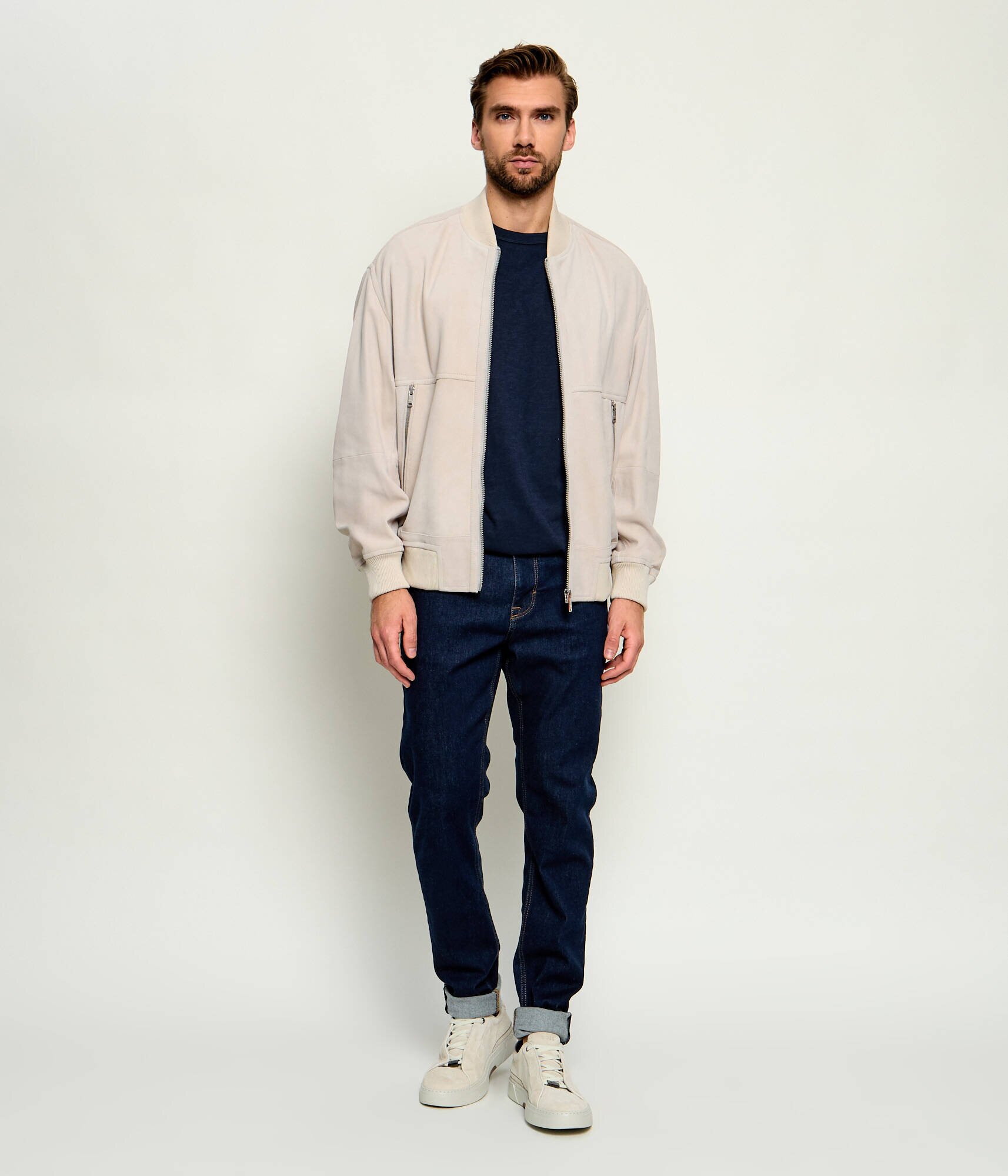 Boss Orange Geacă bomber Jonorve | piele întoarsă | Slim Fit cu adaos de piele