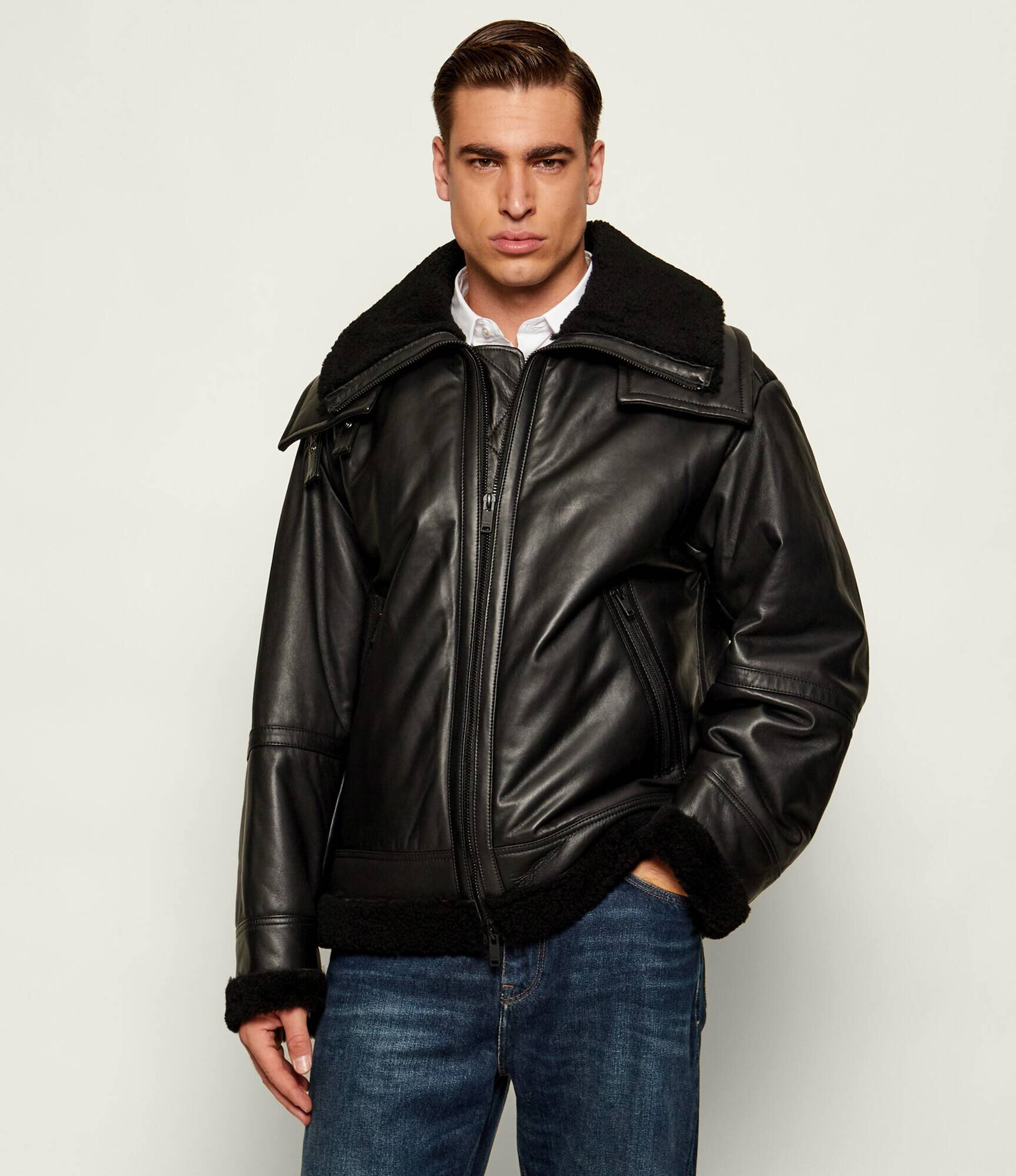 Boss Orange Geacă de piele Joglaci | Relaxed fit | shearling