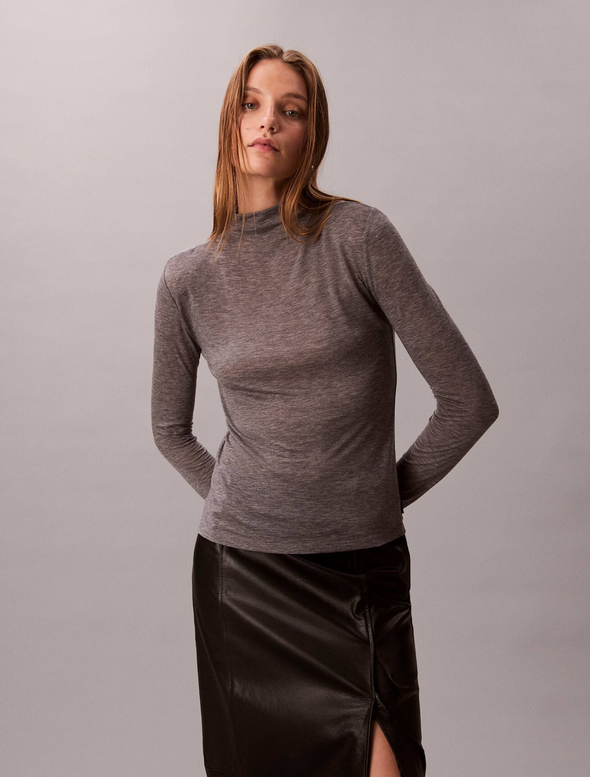 Calvin Klein Guler înalt | Slim Fit cu adaos de lână
