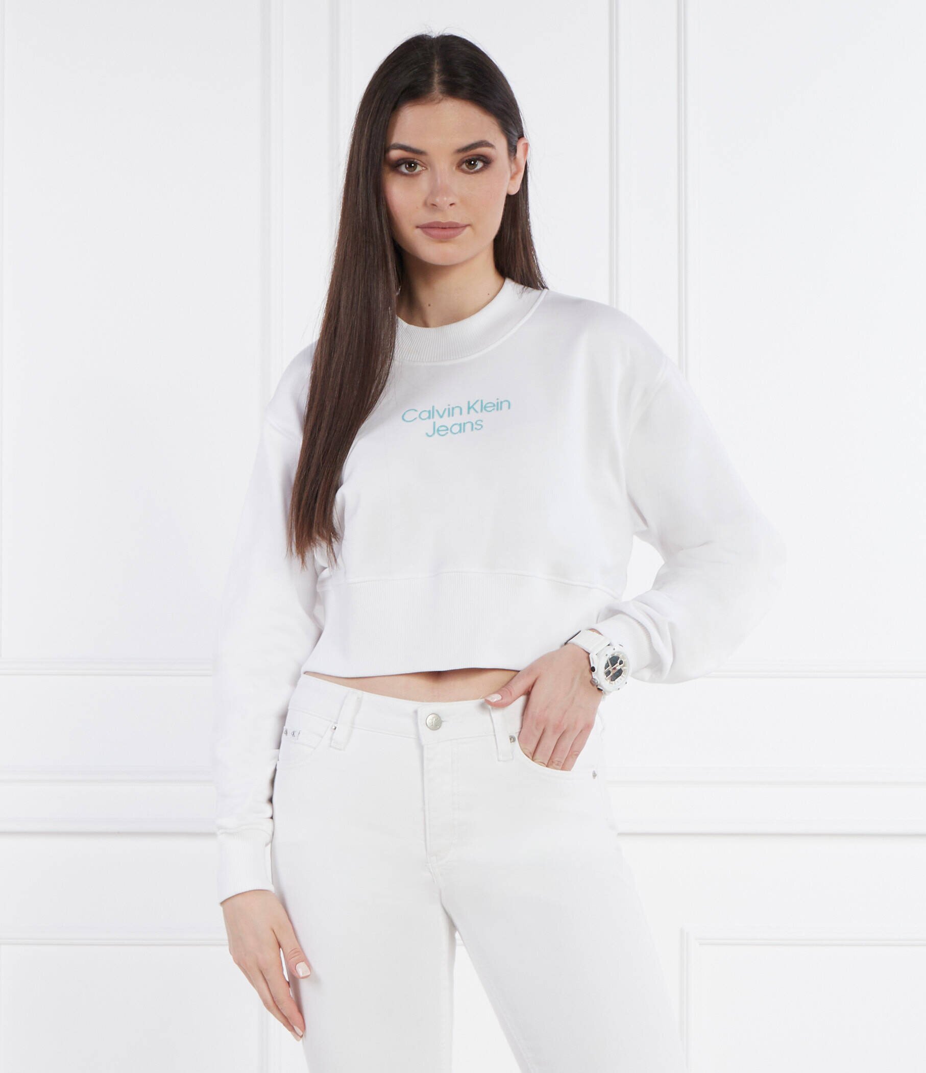 Calvin Klein Jeans Hanorac STACKED INSTITUTIONAL | Cropped Fit