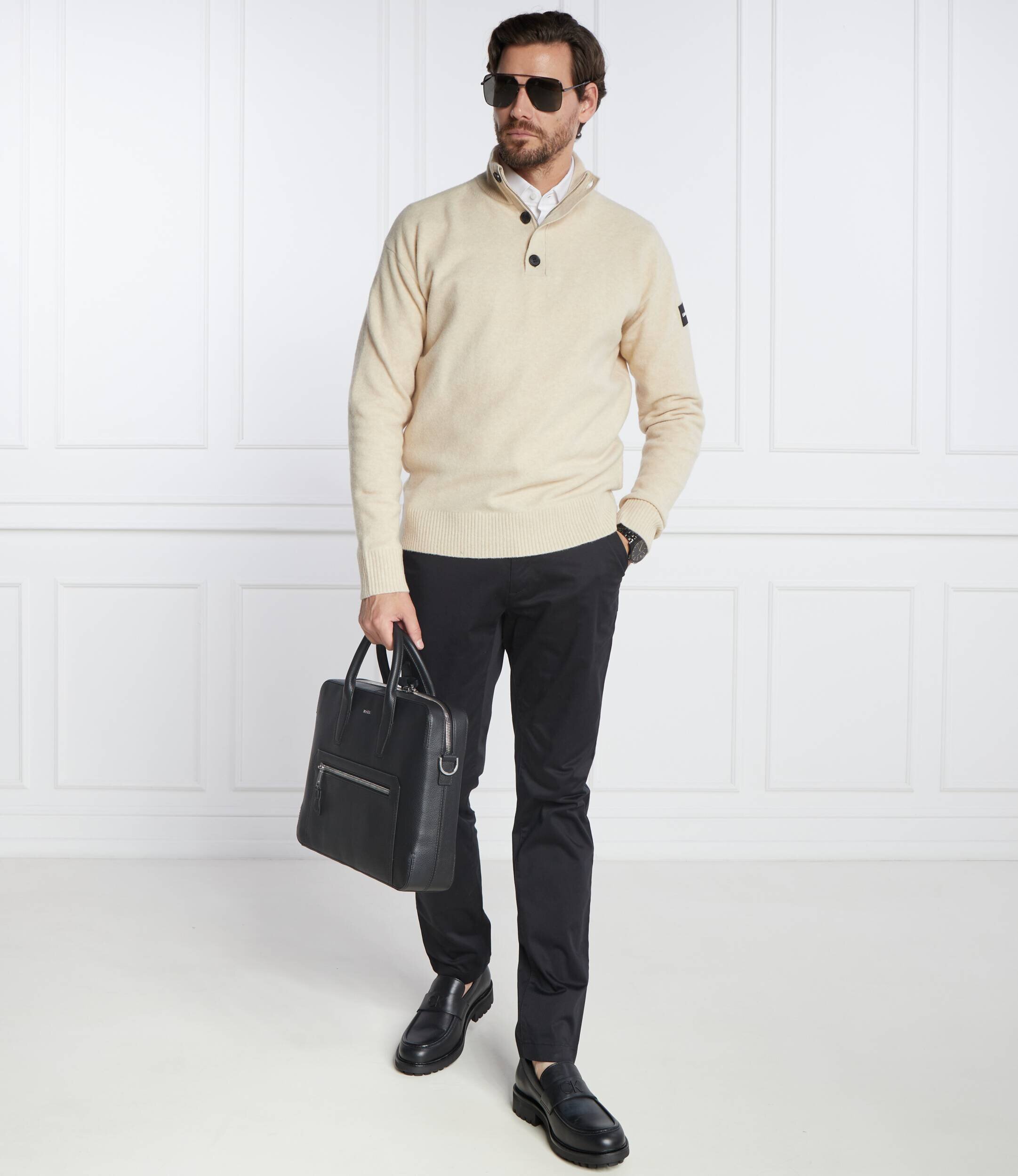 Calvin Klein Pulover LYCRA BLEND BUTTON QUARTER ZIP | Regular Fit cu adaos de lână