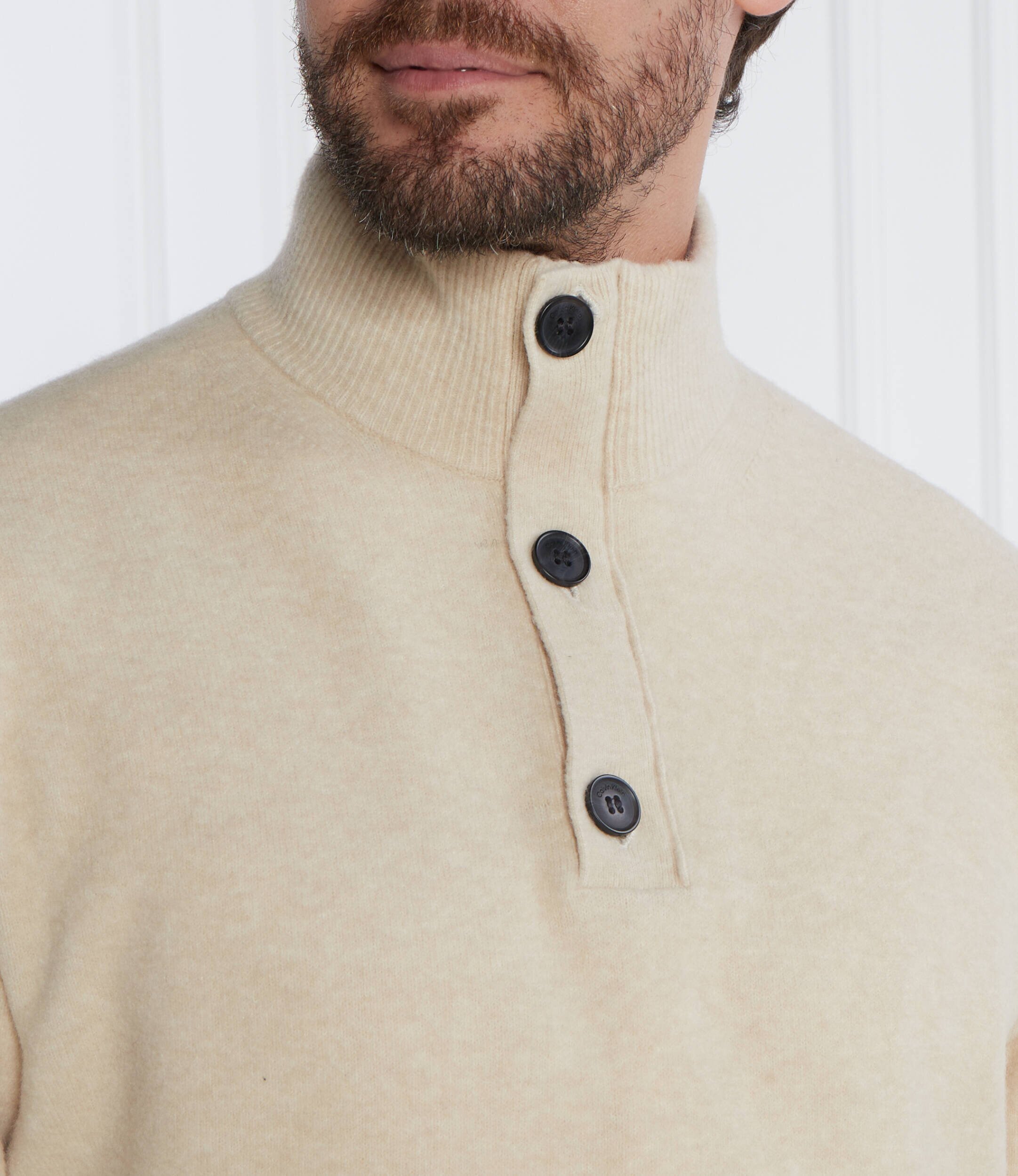 Calvin Klein Pulover LYCRA BLEND BUTTON QUARTER ZIP | Regular Fit cu adaos de lână