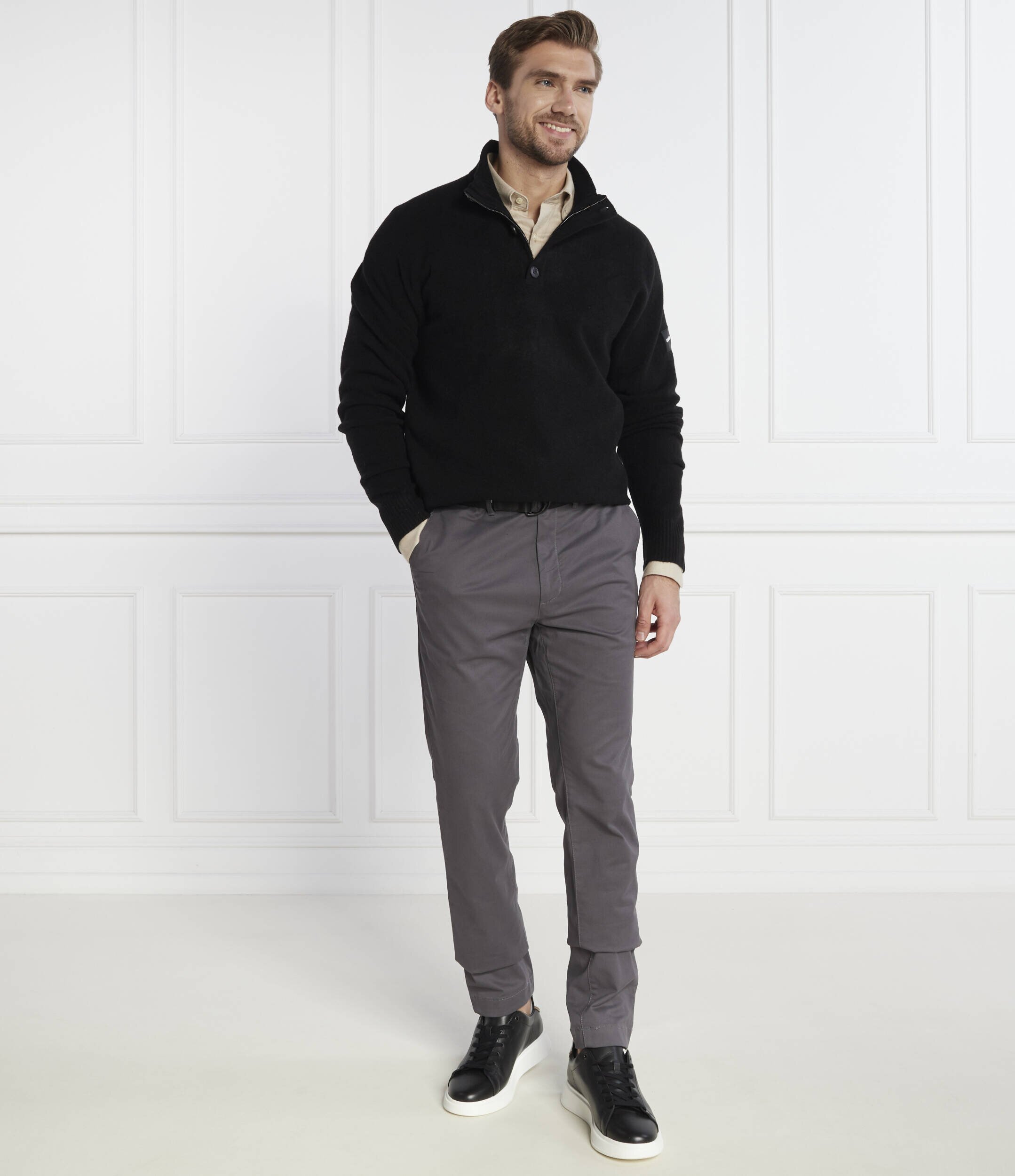 Calvin Klein Pulover LYCRA BLEND BUTTON QUARTER ZIP | Regular Fit cu adaos de lână