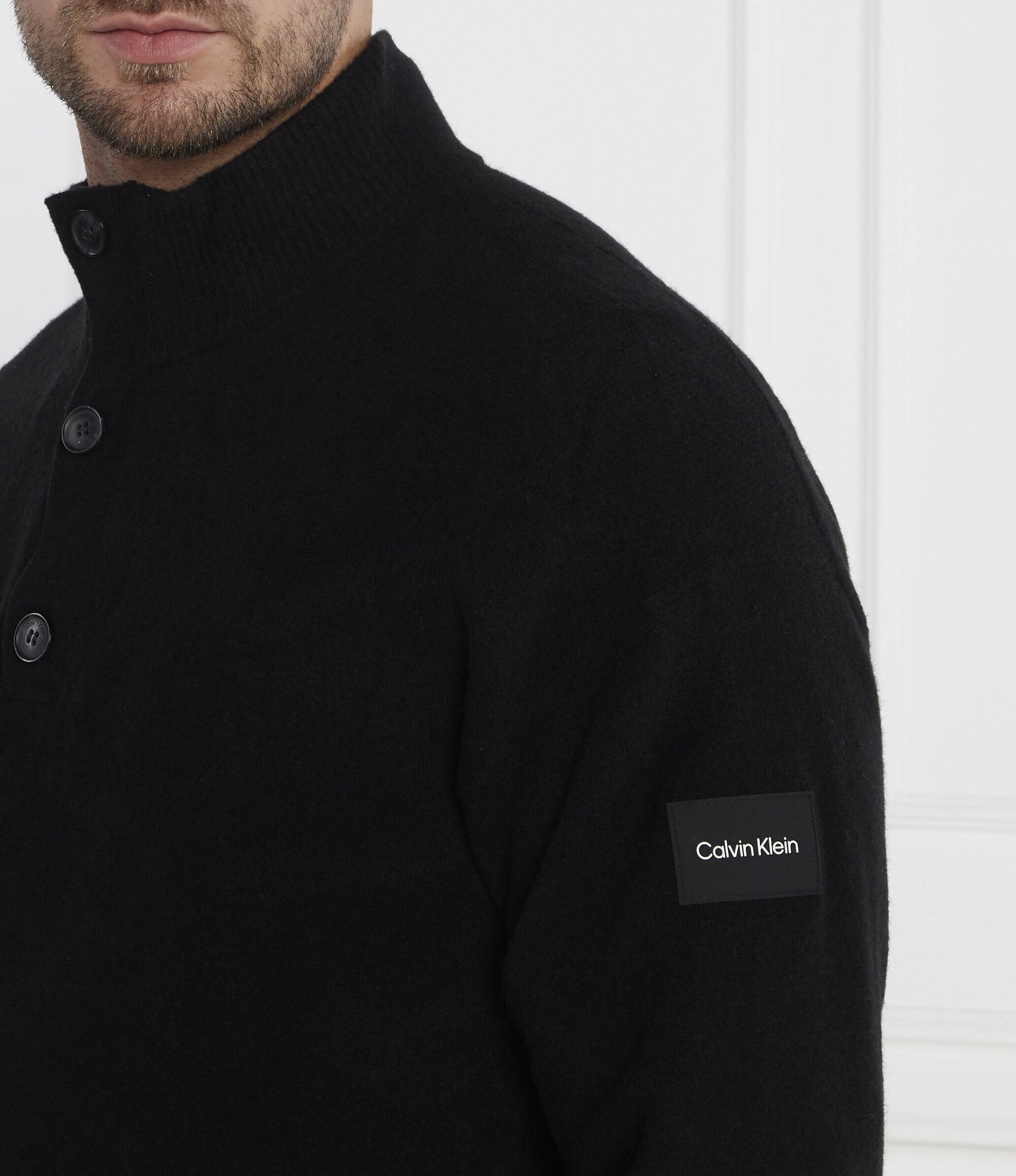 Calvin Klein Pulover LYCRA BLEND BUTTON QUARTER ZIP | Regular Fit cu adaos de lână