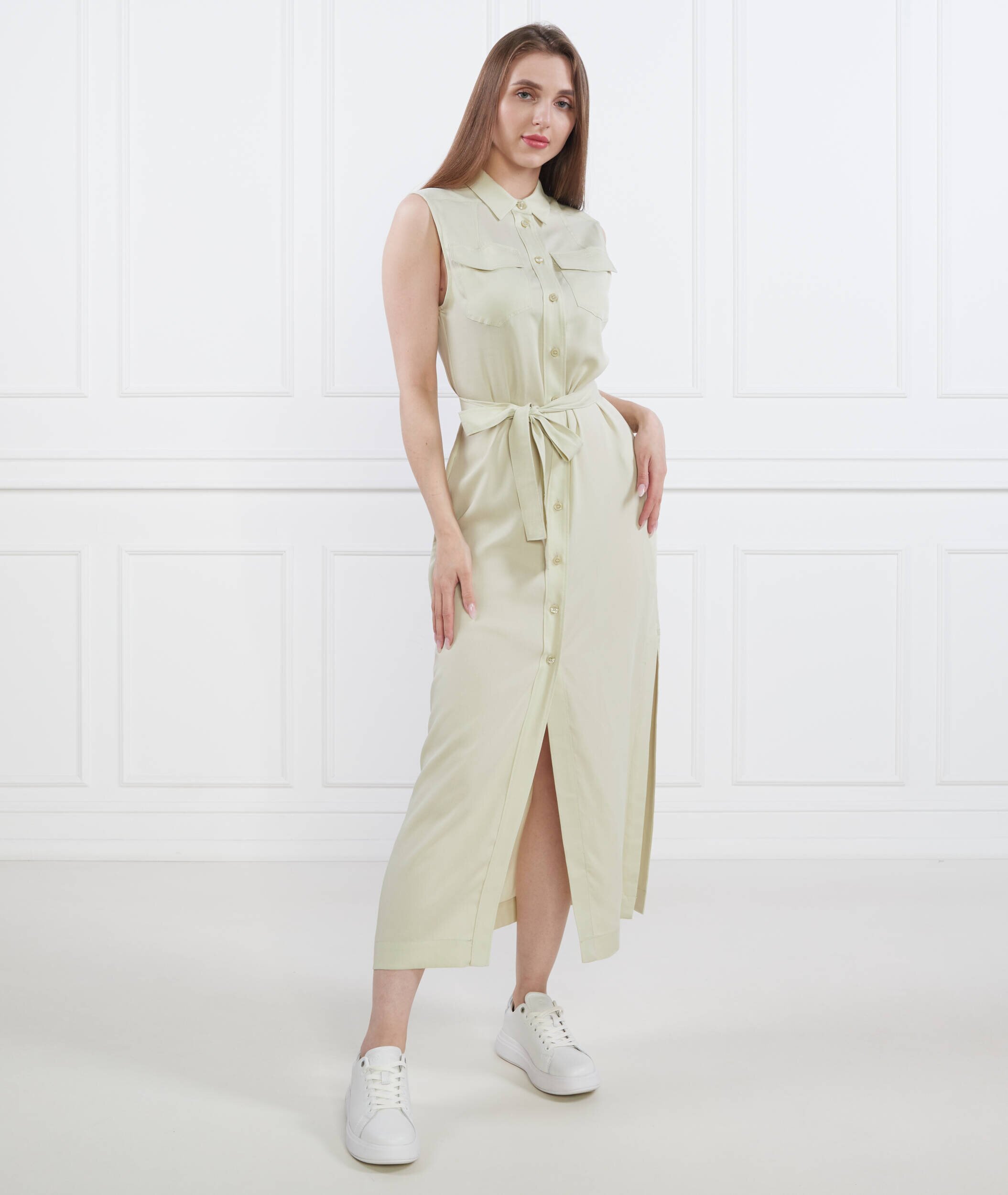 Calvin Klein Rochie cu cordon TENCEL SLEEVELESS SHIRT DRESS | cu adaos de in