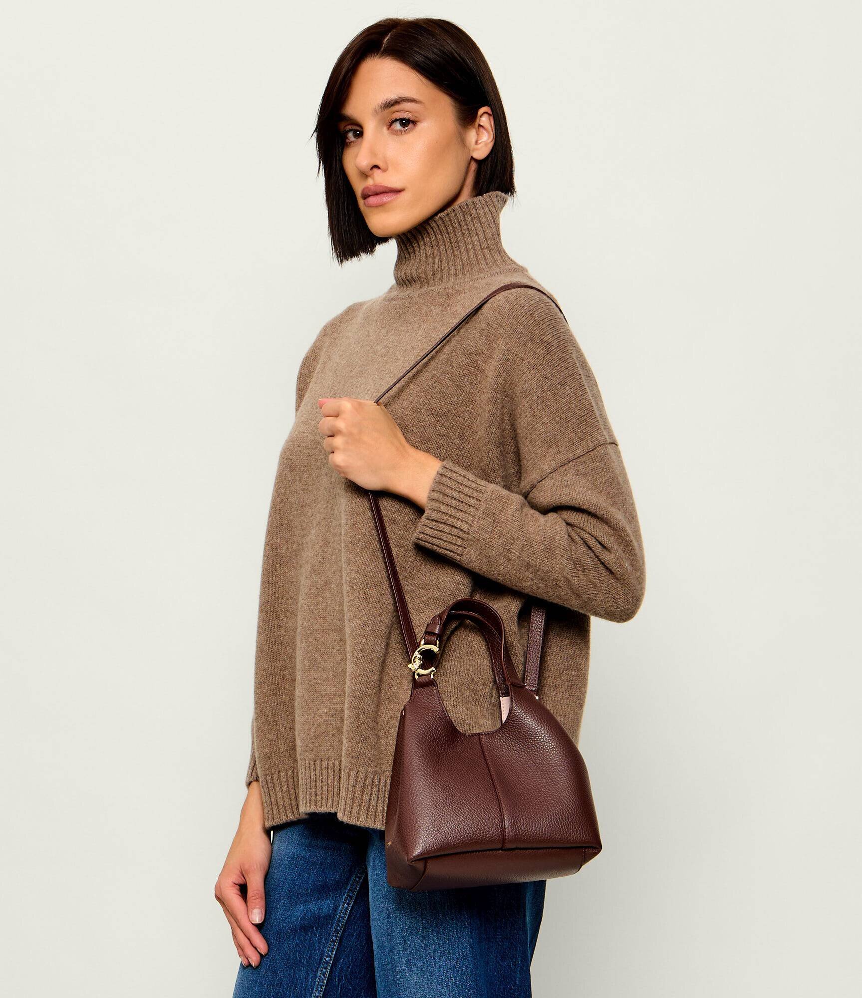 COCCINELLE De piele cufăr + borsetă C-Easy