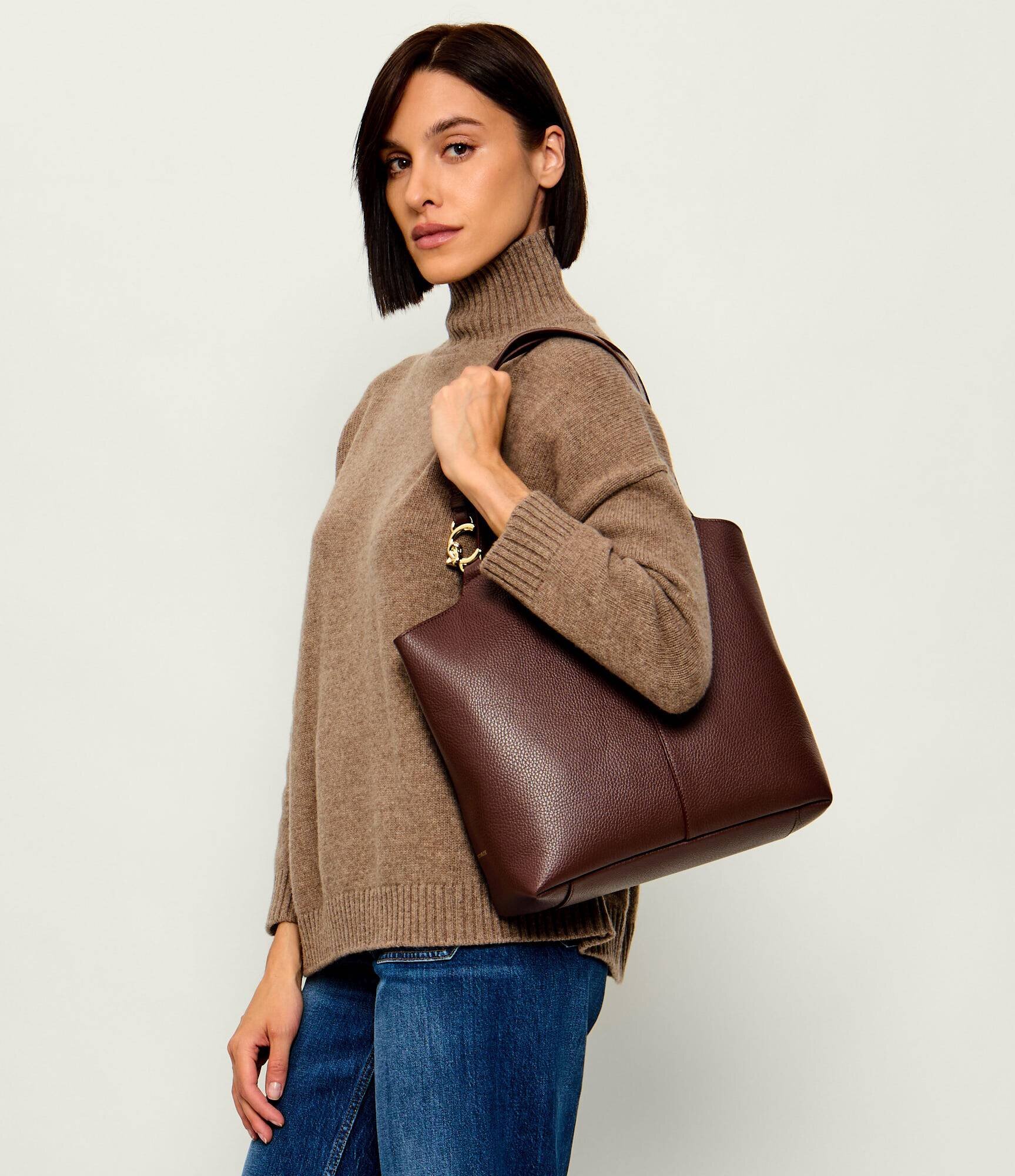 COCCINELLE De piele geantă shopper + borsetă C-Easy