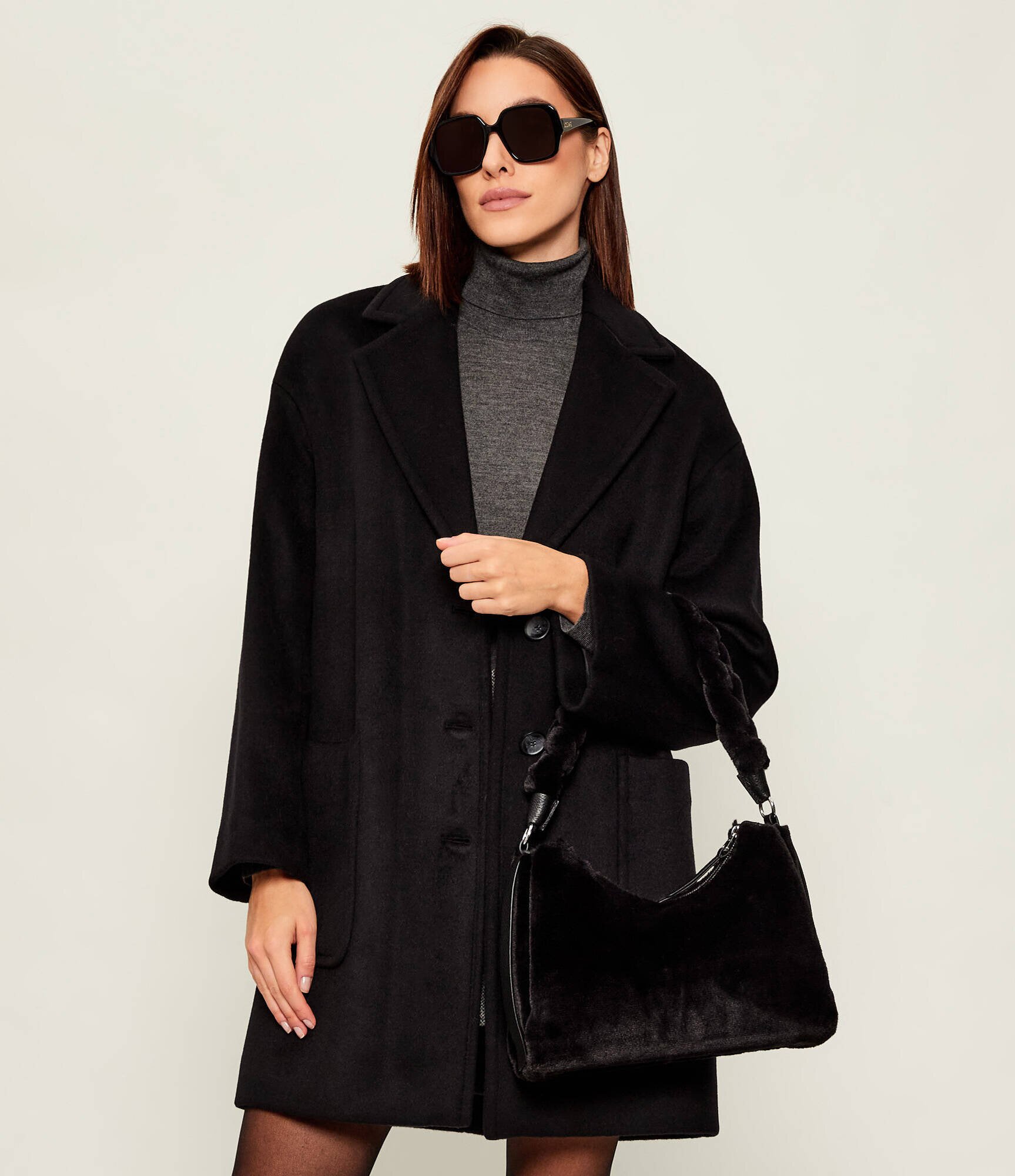 COCCINELLE Geantă pe umăr Boheme | shearling cu adaos de piele