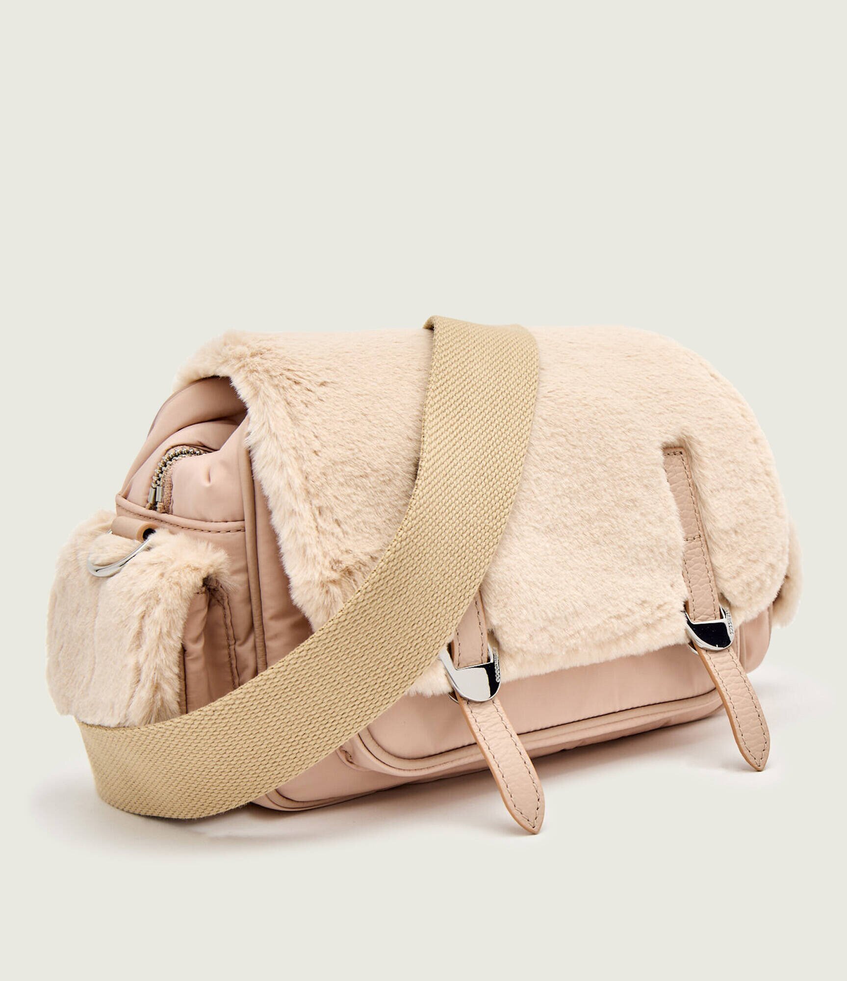 COCCINELLE Geantă pe umăr Campus | shearling cu adaos de piele