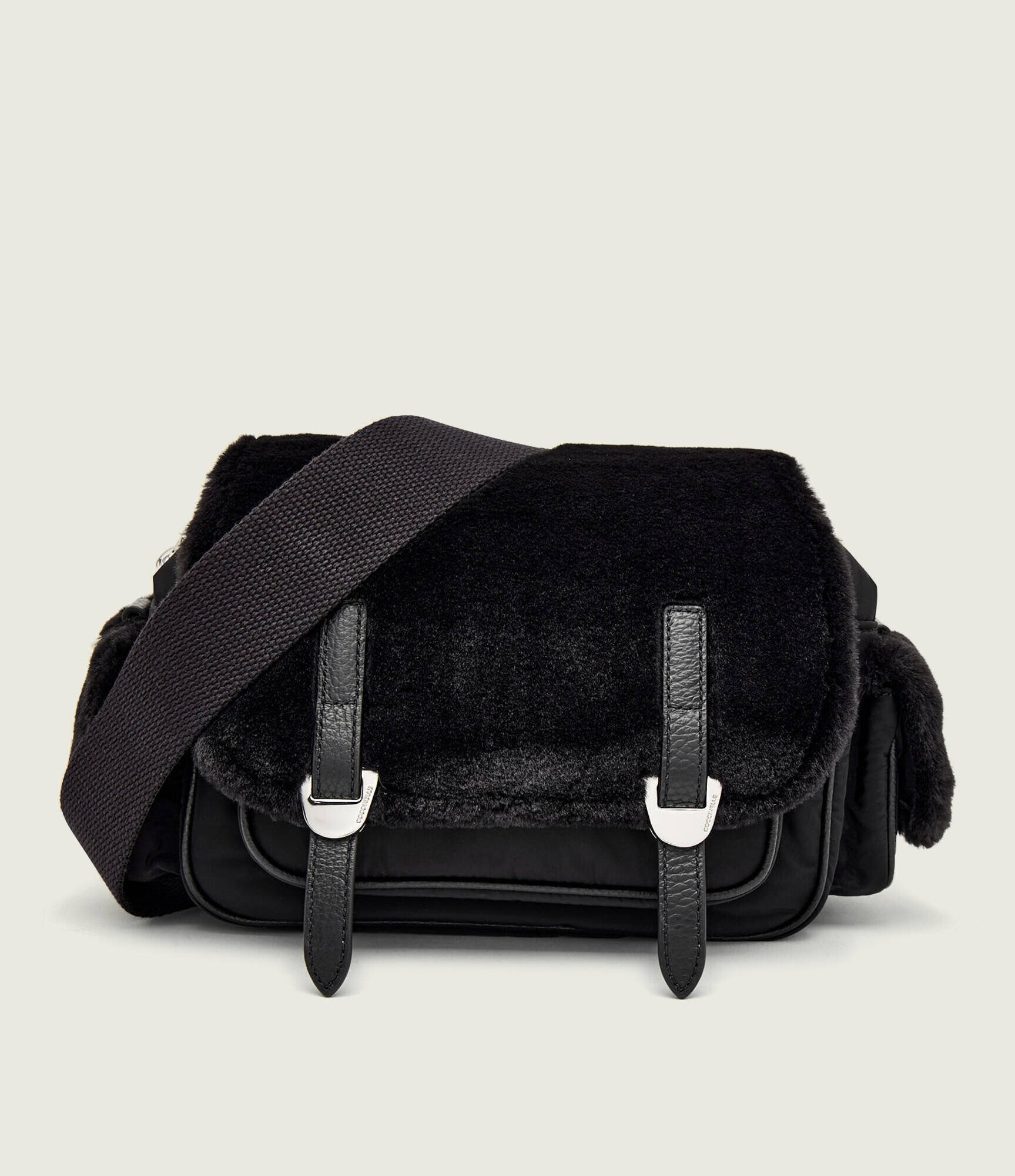 COCCINELLE Geantă pe umăr Campus | shearling cu adaos de piele
