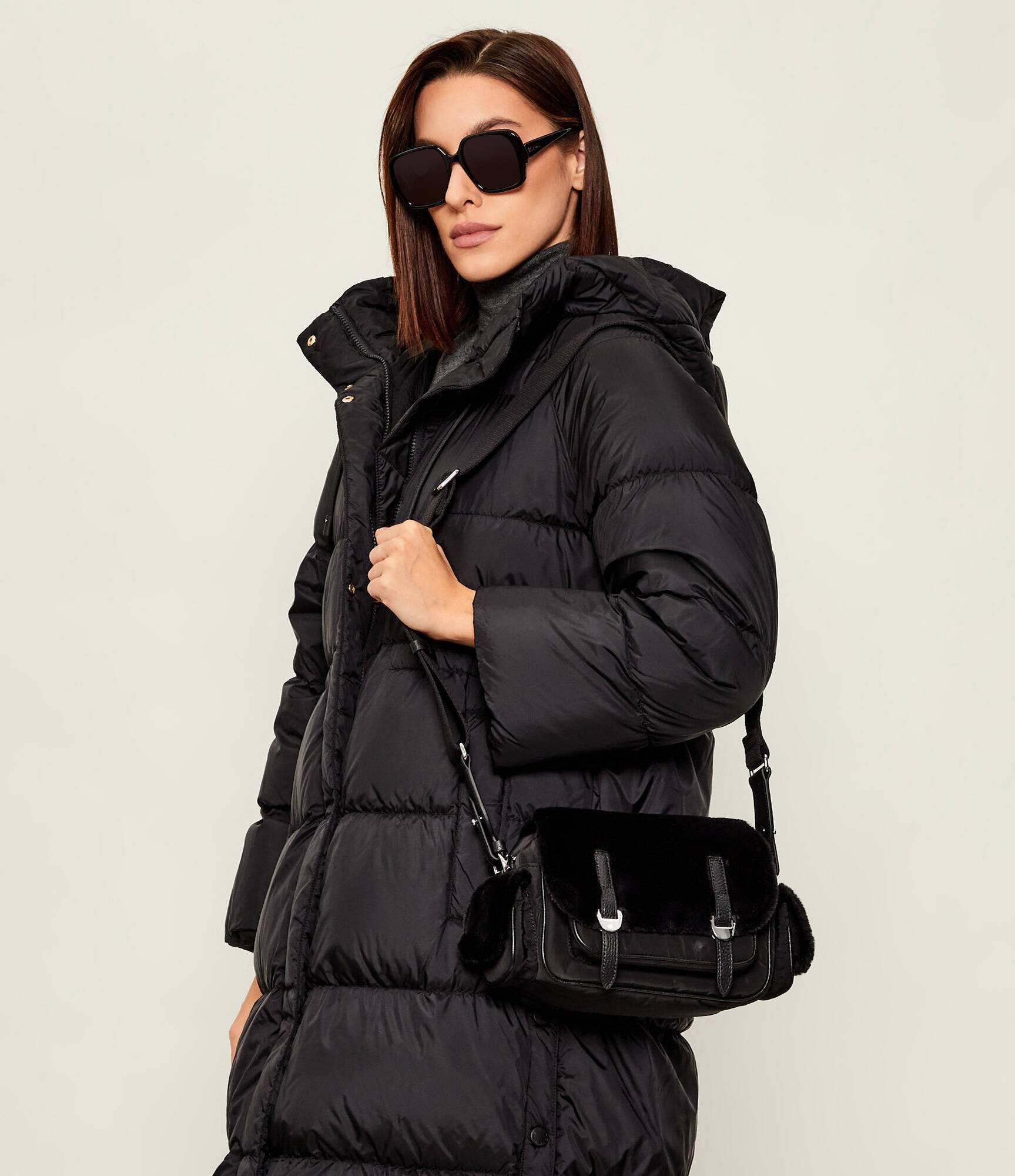 COCCINELLE Geantă pe umăr Campus | shearling cu adaos de piele