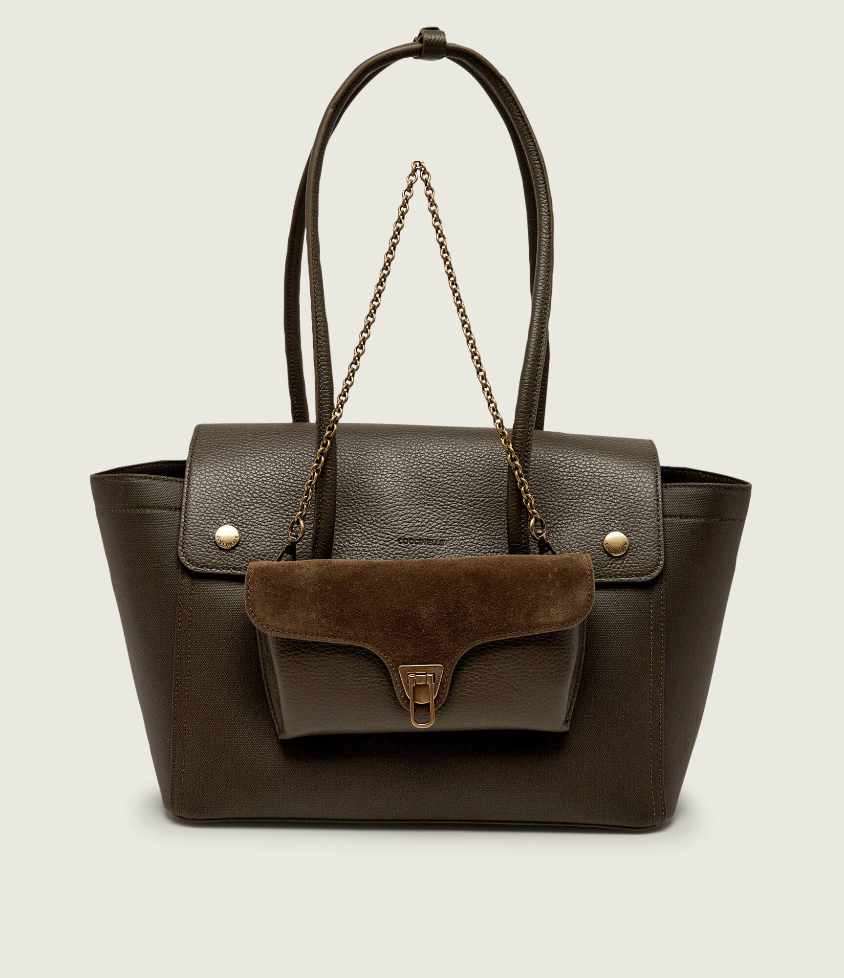 COCCINELLE Geantă shopper 3 în 1 Double Beat cu adaos de piele