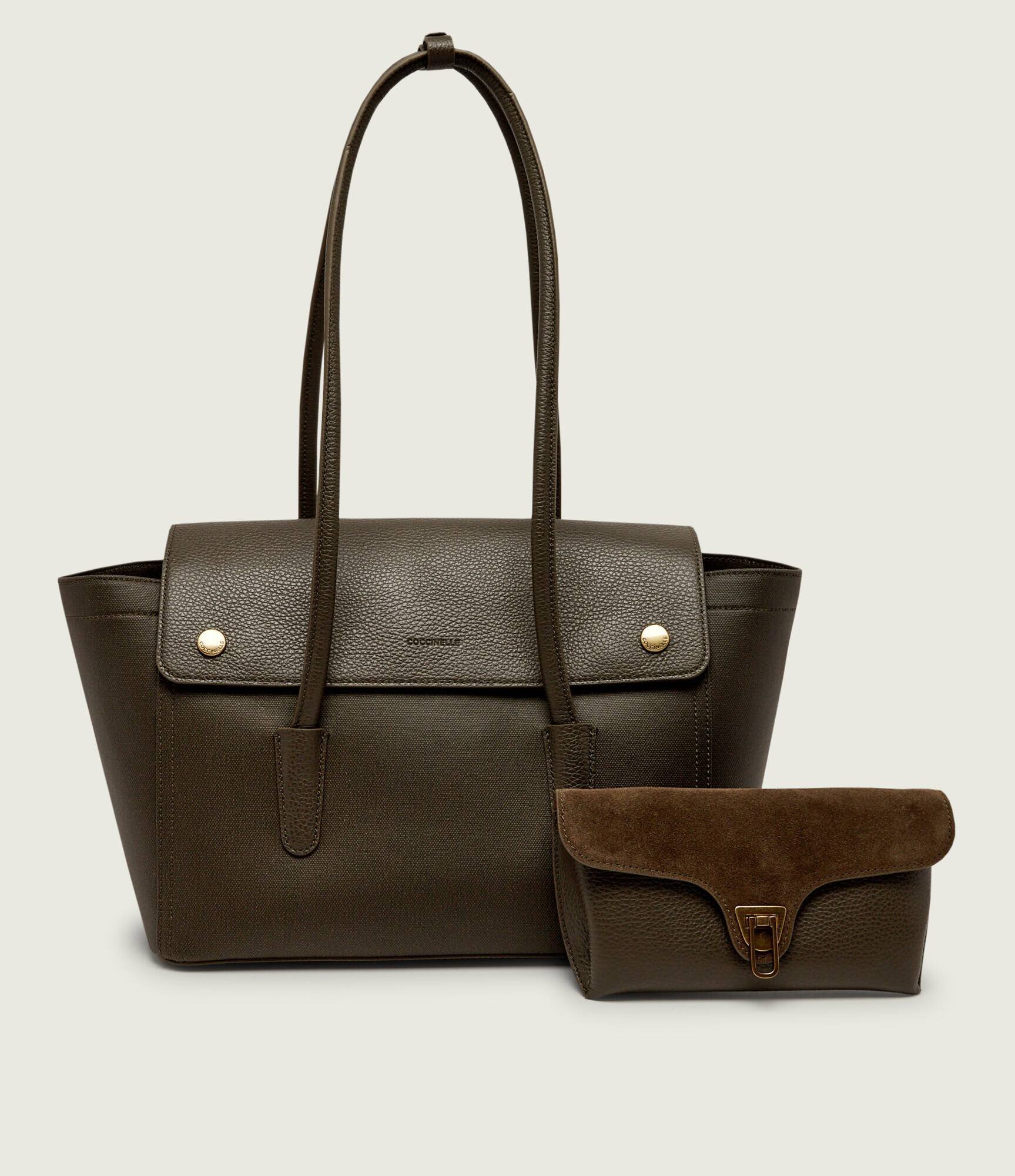 COCCINELLE Geantă shopper 3 în 1 Double Beat cu adaos de piele