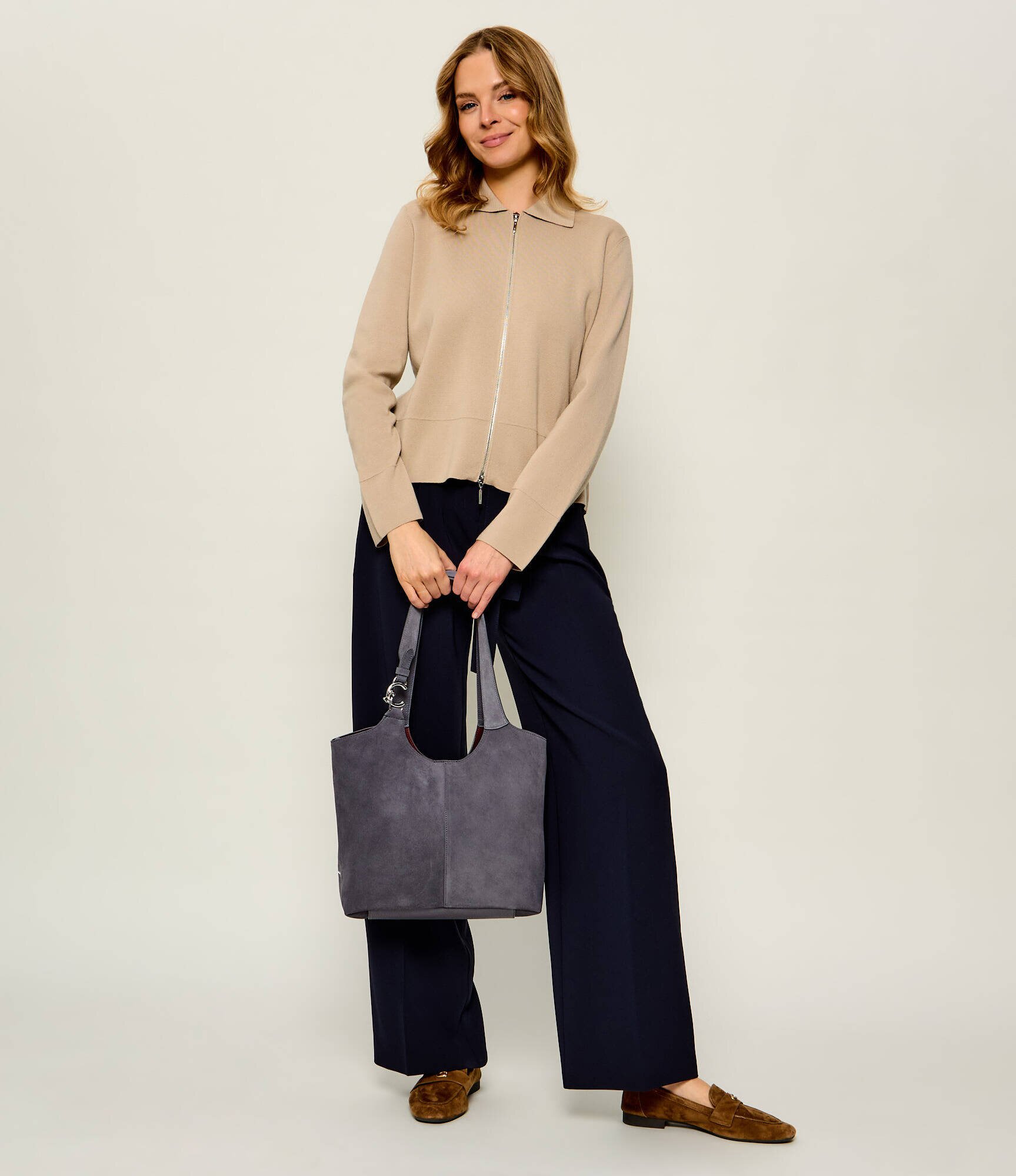 COCCINELLE Geantă shopper + borsetă C-Easy | piele întoarsă