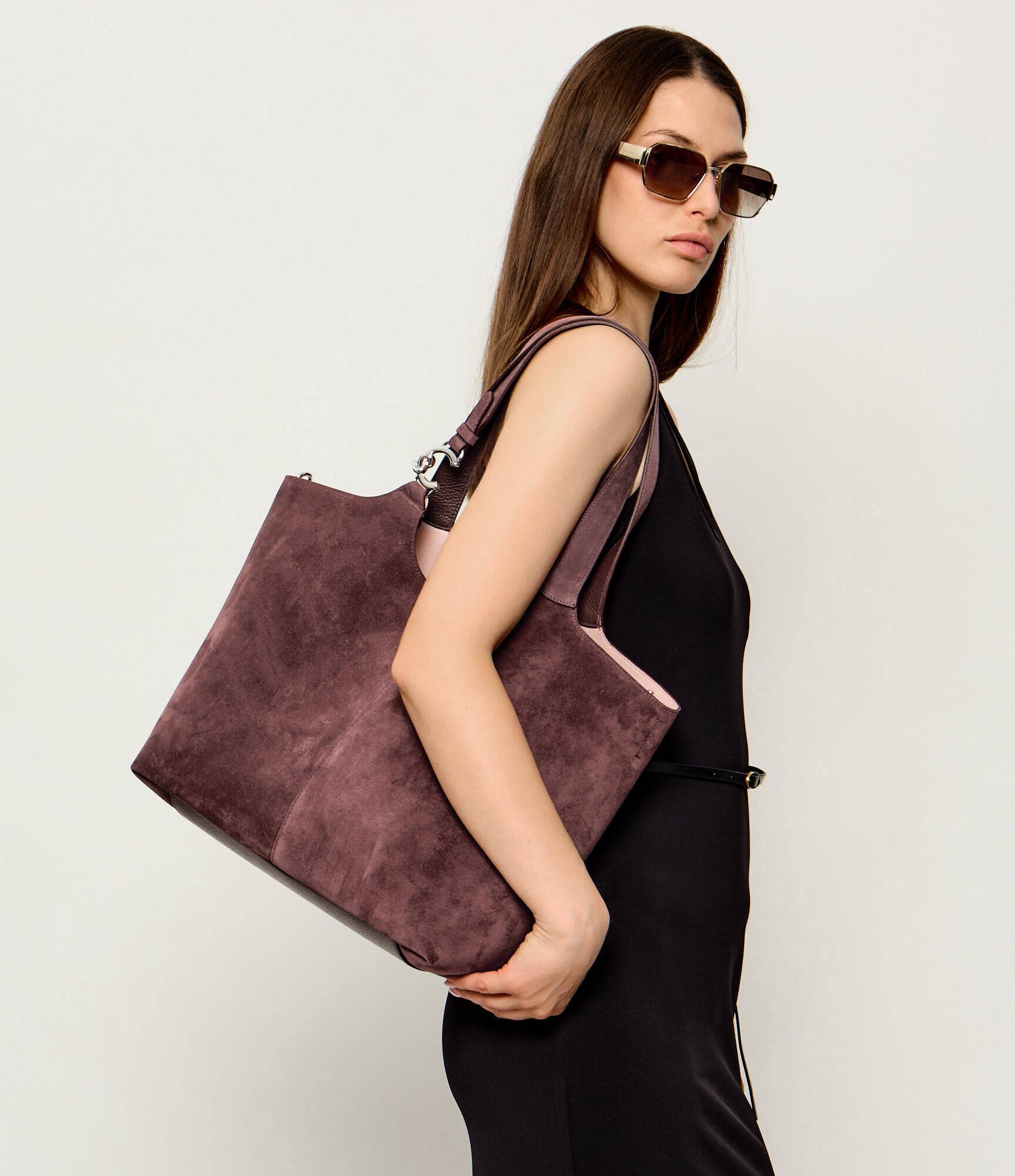 COCCINELLE Geantă shopper + borsetă C-Easy | piele întoarsă