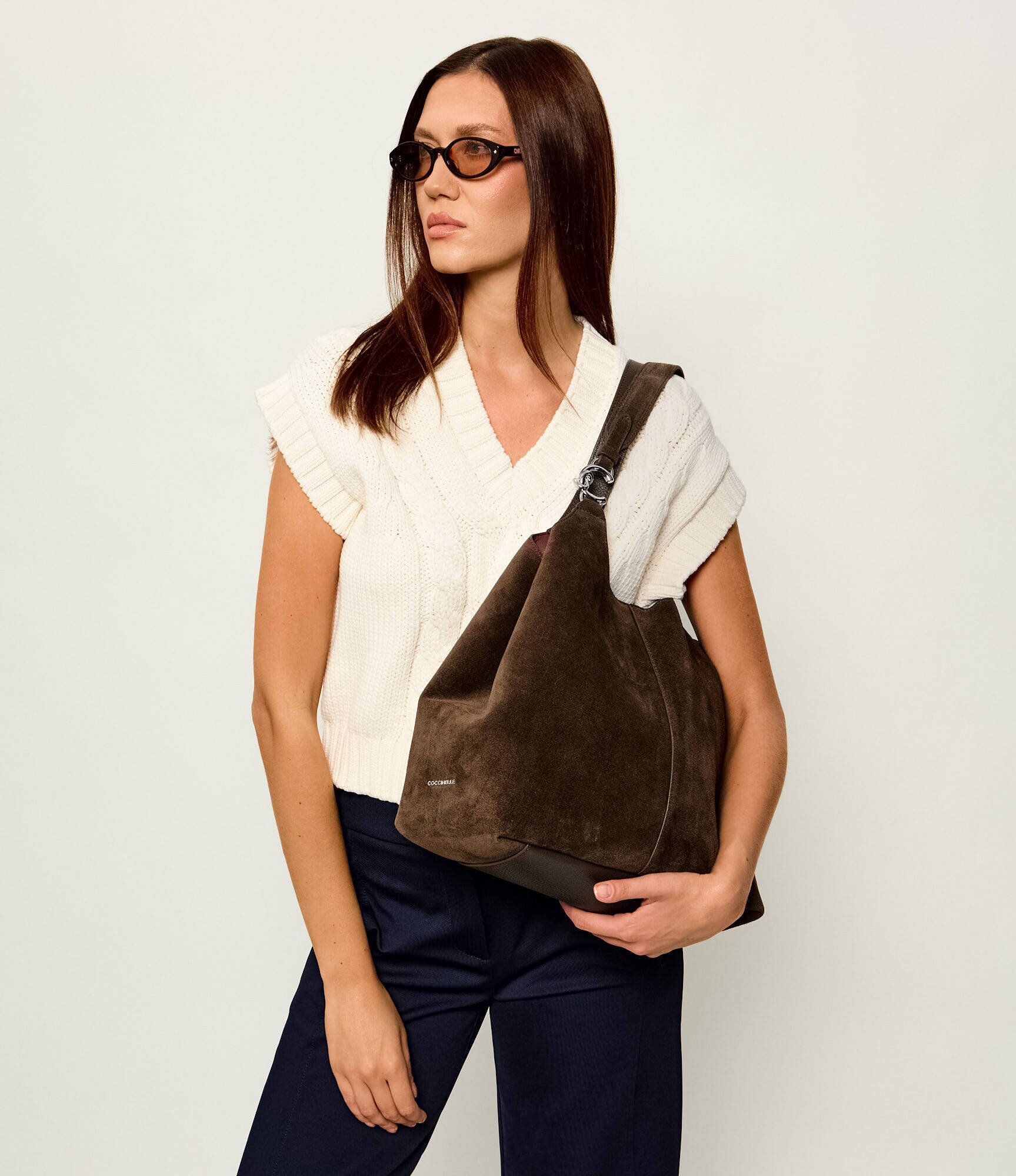 COCCINELLE Geantă shopper + borsetă C-Easy | piele întoarsă