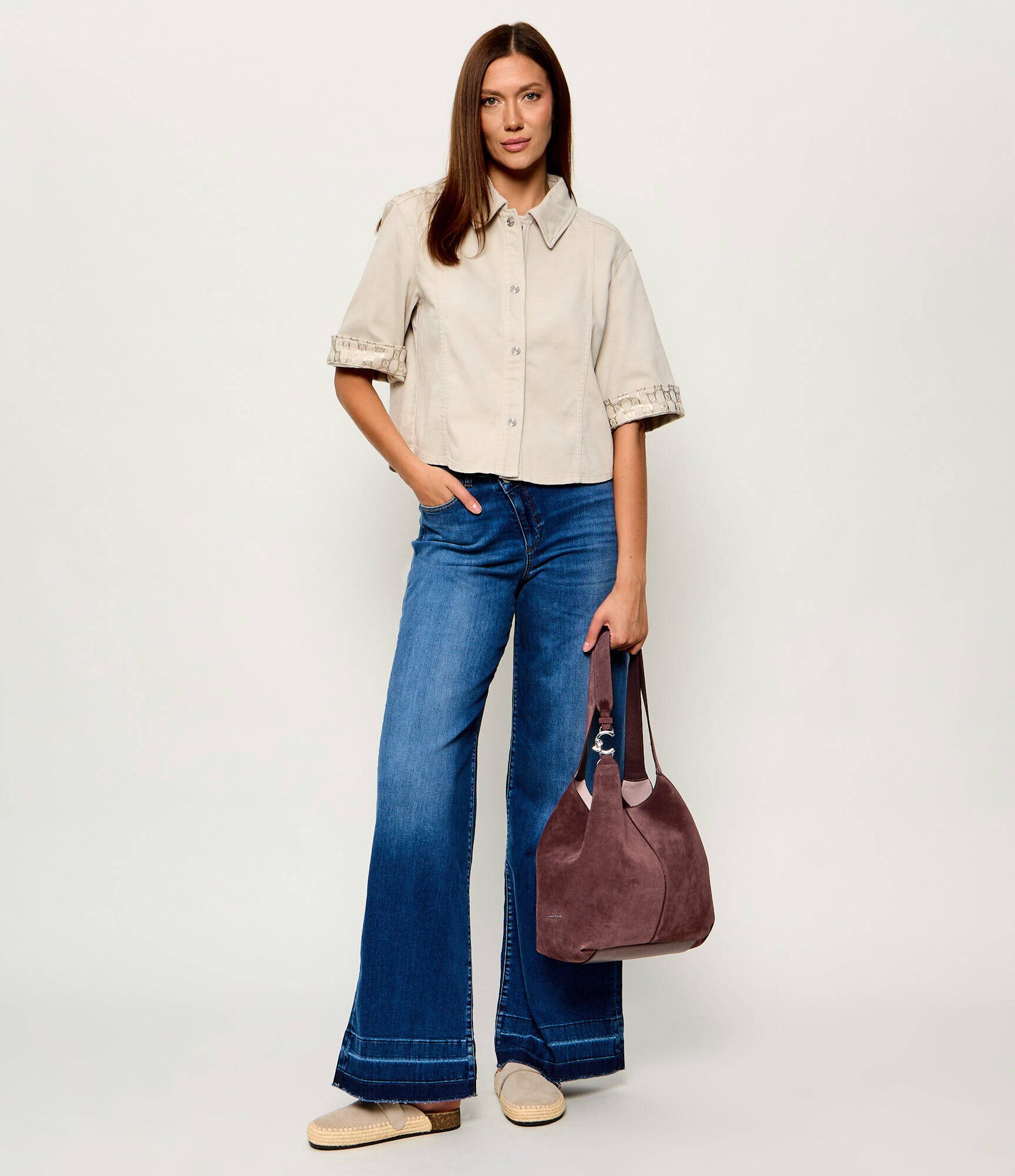 COCCINELLE Geantă shopper + borsetă C-Easy | piele întoarsă