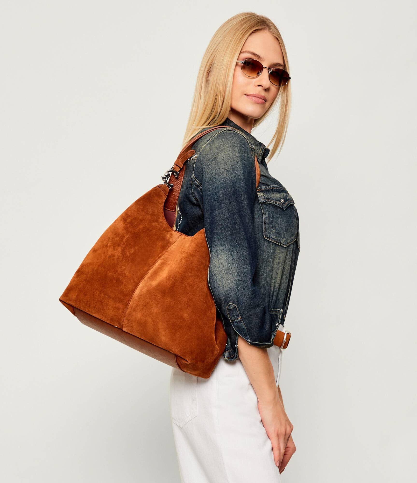 COCCINELLE Geantă shopper + borsetă C-Easy | piele întoarsă